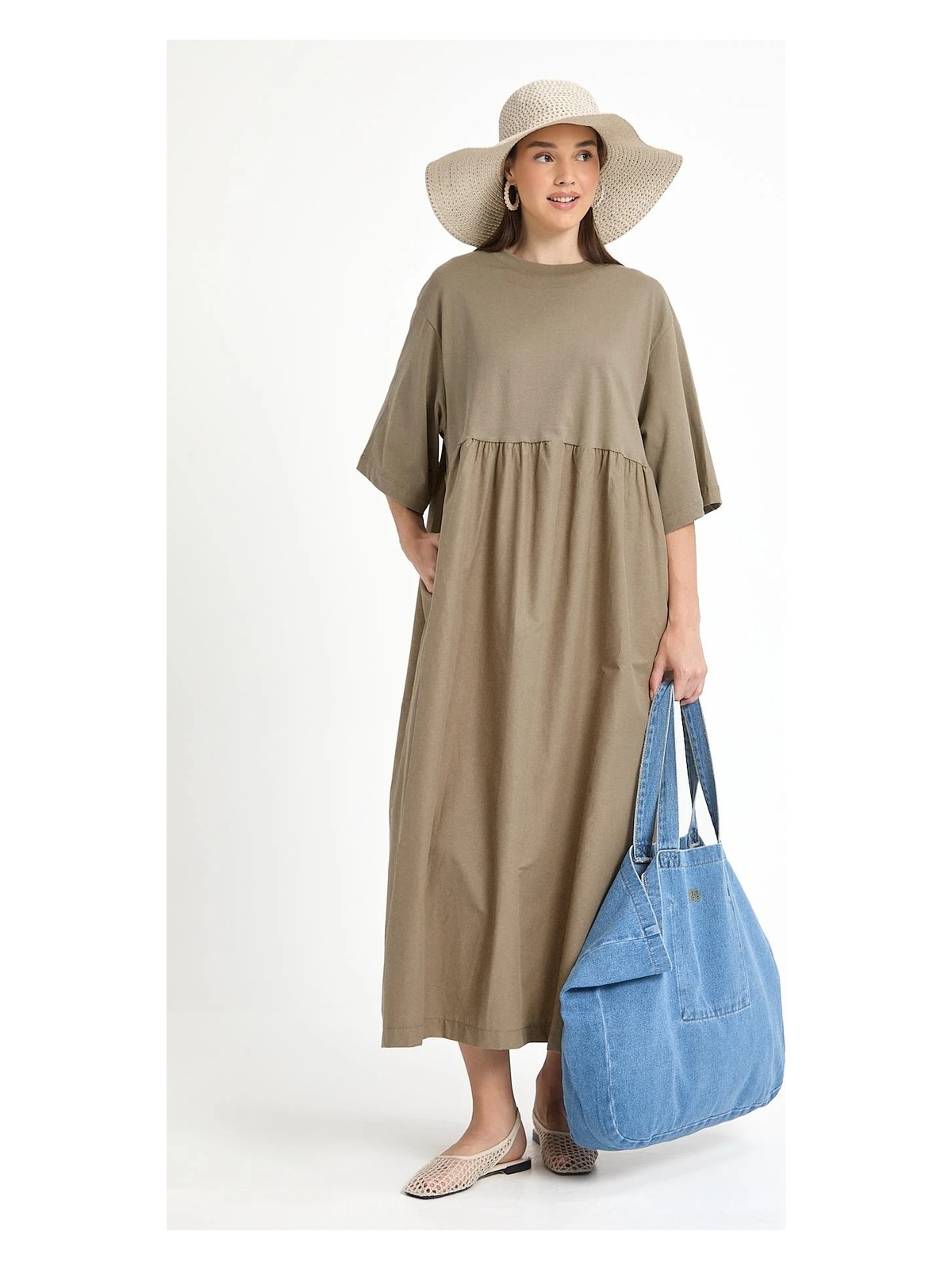 Minaaise Fayette Oversize Elbise Haki - Görsel 6