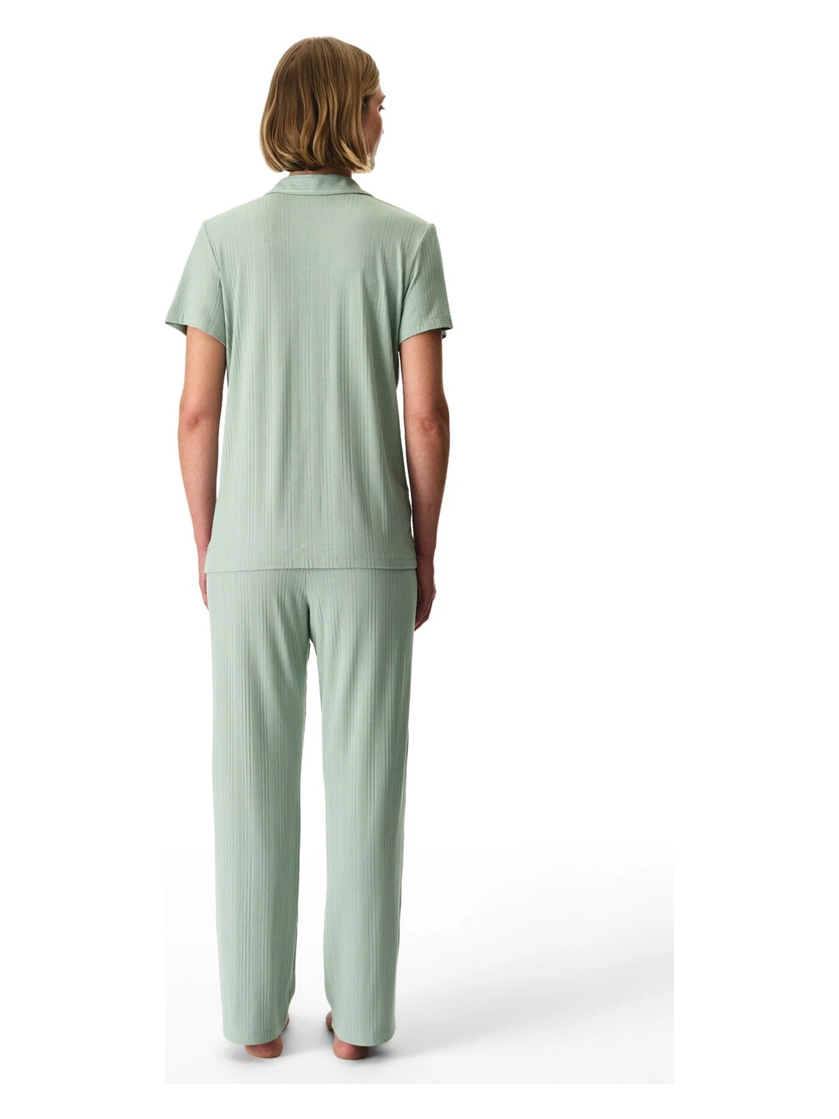 Penti Açık Yeşil Alia Green Rib Düğmeli Gömlek Pantolon Pijama Takımı - Görsel 5
