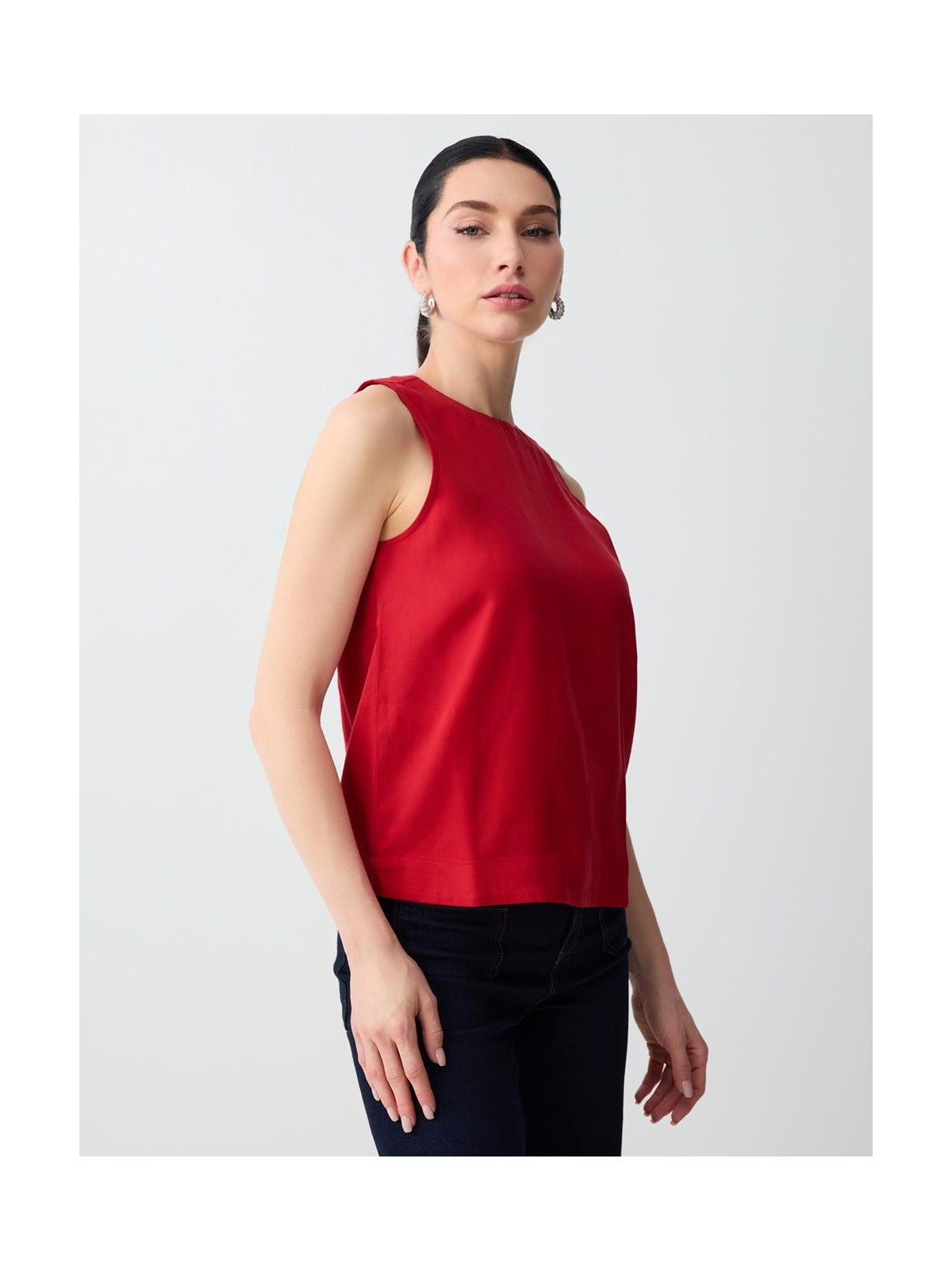 Jimmy Key Kırmızı Bisiklet Yaka Kolsuz Düz Kesim Dokuma Bluz - Görsel 4