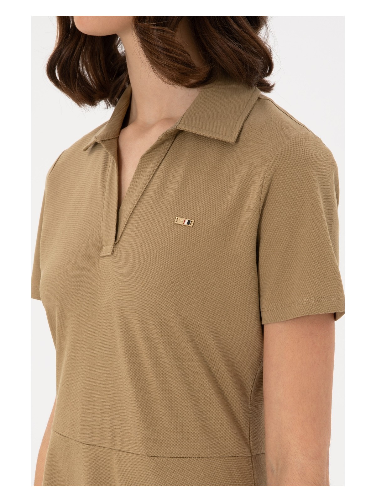 U.S. Polo Assn. Kadın Haki Polo Yaka Mini Boy Örme Elbise 50305854-VR027 - Görsel 7