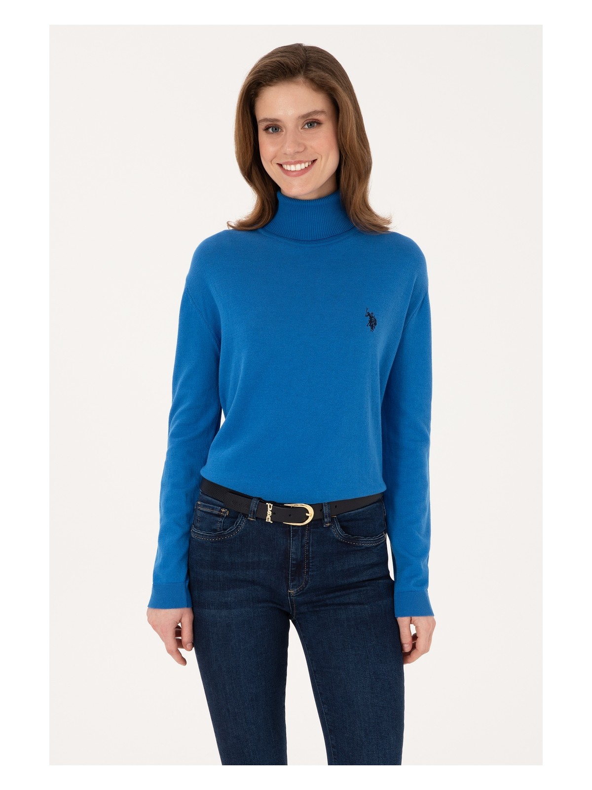 U.S. Polo Assn. Kadın Koyu Mavi Melanj Balıkçı Yaka Basic Kazak 50313621-VR251