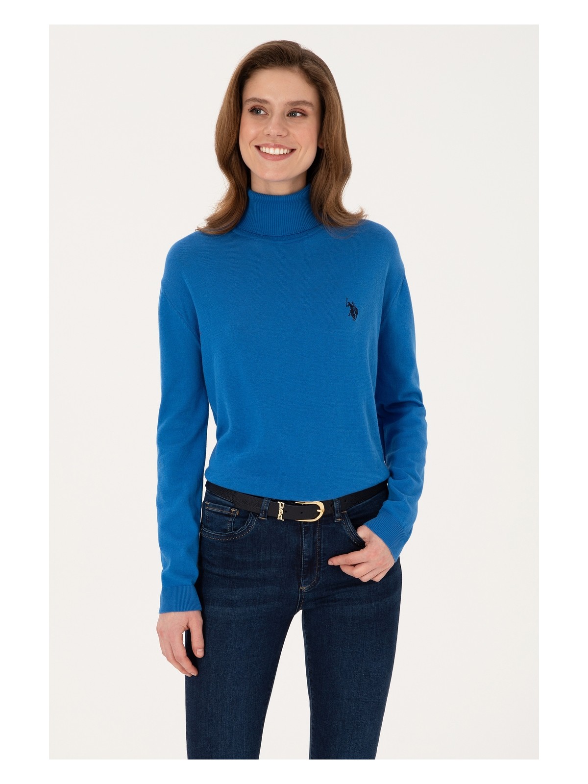 U.S. Polo Assn. Kadın Koyu Mavi Melanj Balıkçı Yaka Basic Kazak 50313621-VR251 - Görsel 3