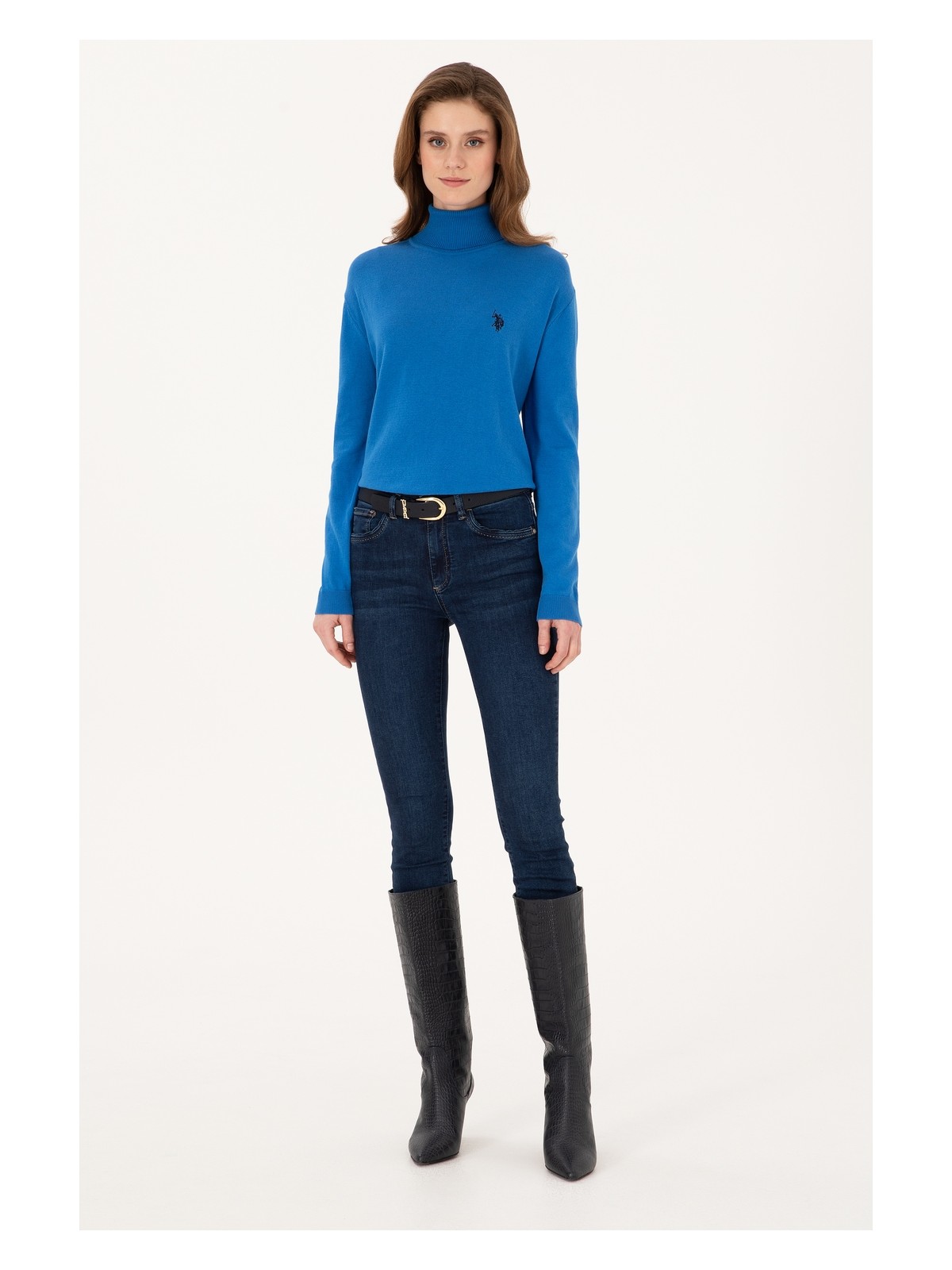 U.S. Polo Assn. Kadın Koyu Mavi Melanj Balıkçı Yaka Basic Kazak 50313621-VR251 - Görsel 4