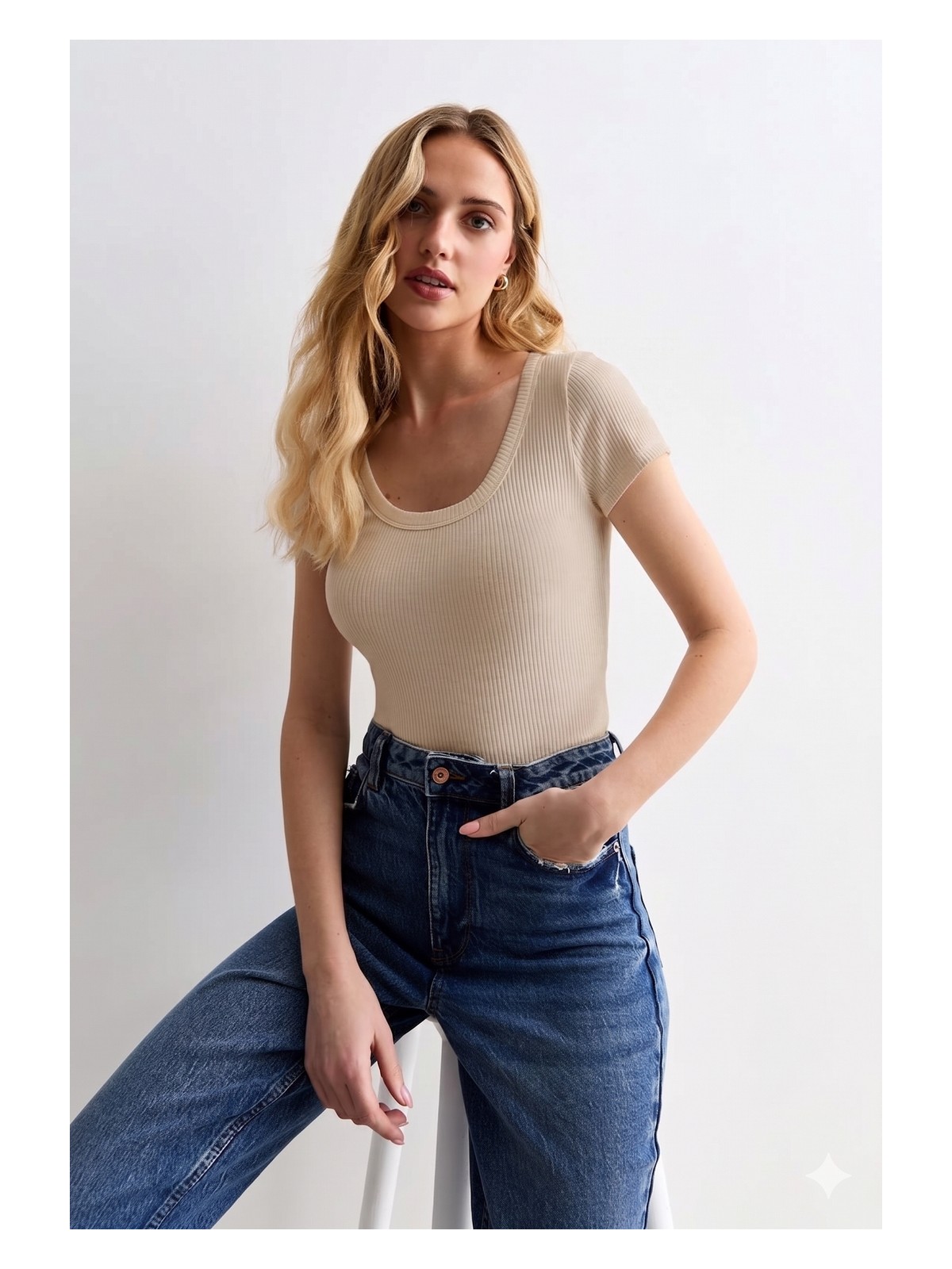 Rooted - Kadın Kare Yaka T-Shirt & Bluz , Likralı Fitilli Kaşkorse Kumaş - Görsel 2