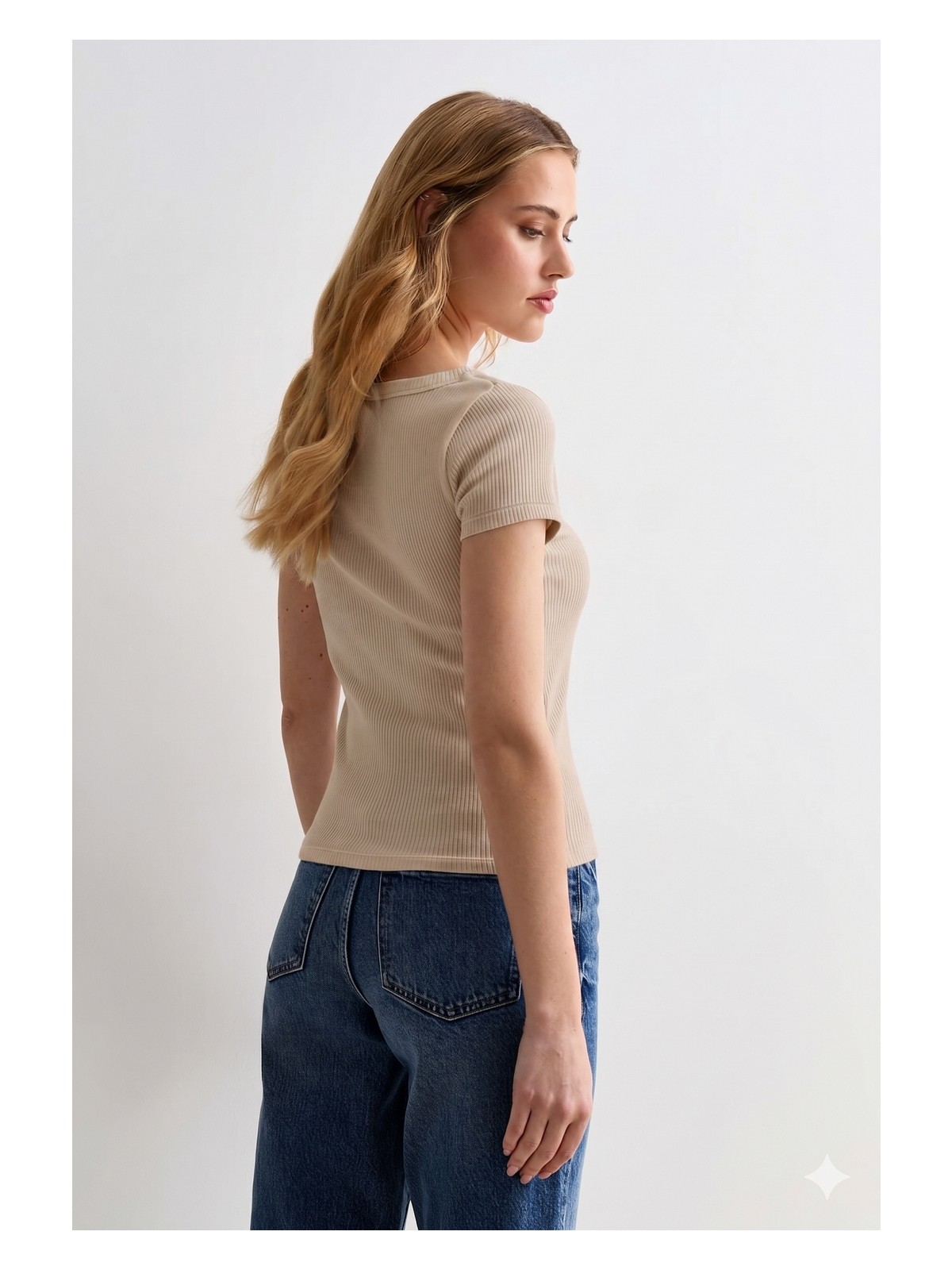 Rooted - Kadın Kare Yaka T-Shirt & Bluz , Likralı Fitilli Kaşkorse Kumaş - Görsel 4