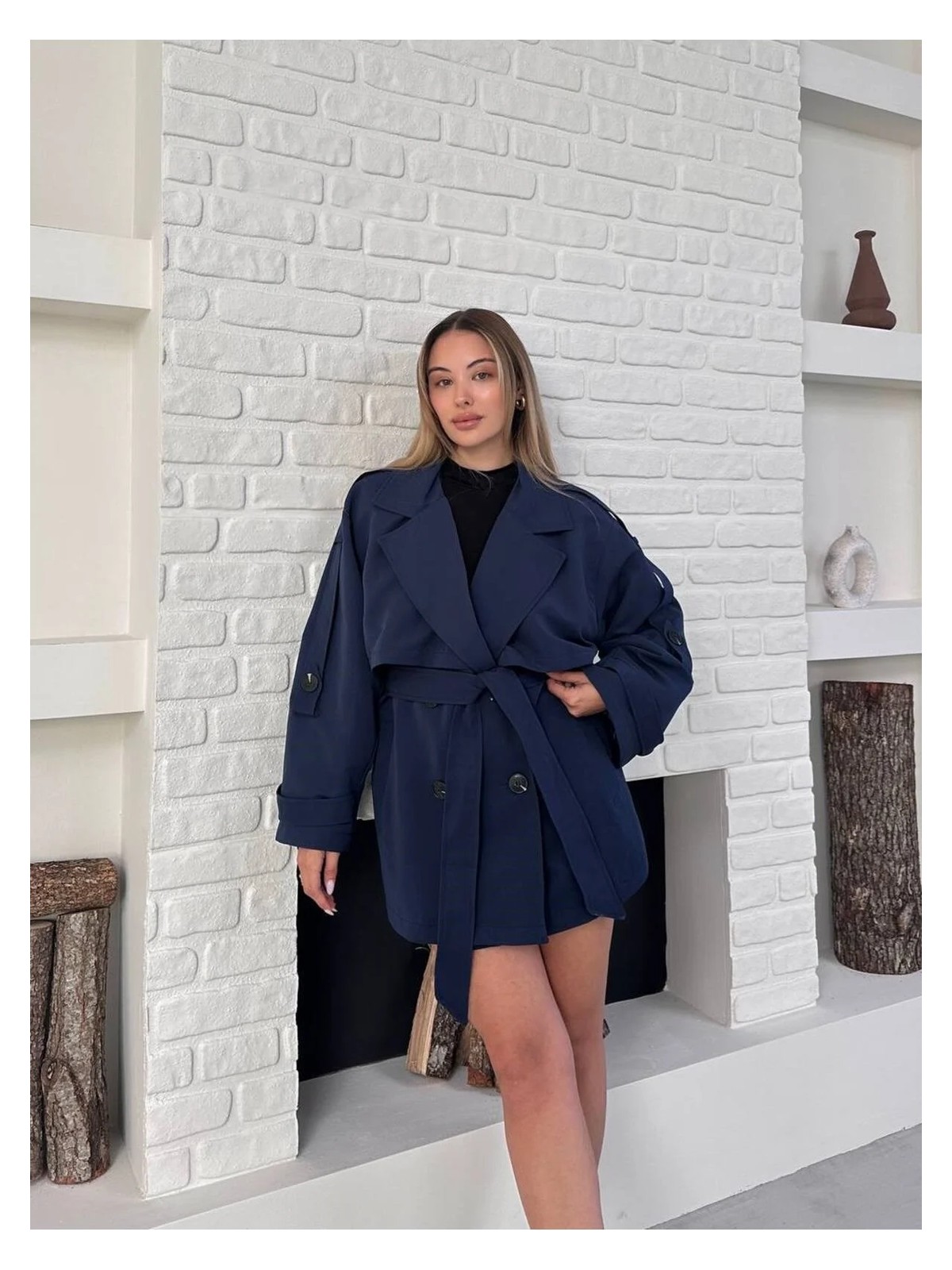 Vess Moda Kadın Kemer Detaylı Kısa Trençkot