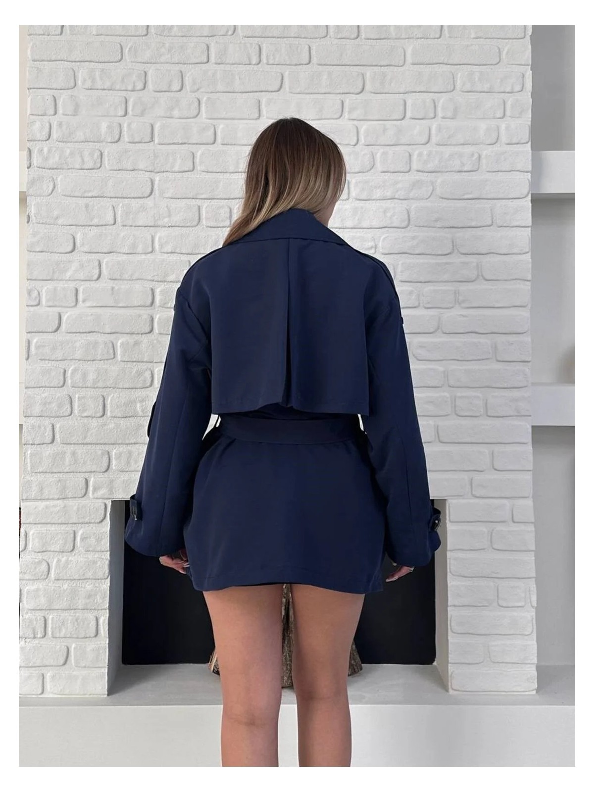 Vess Moda Kadın Kemer Detaylı Kısa Trençkot - Görsel 2