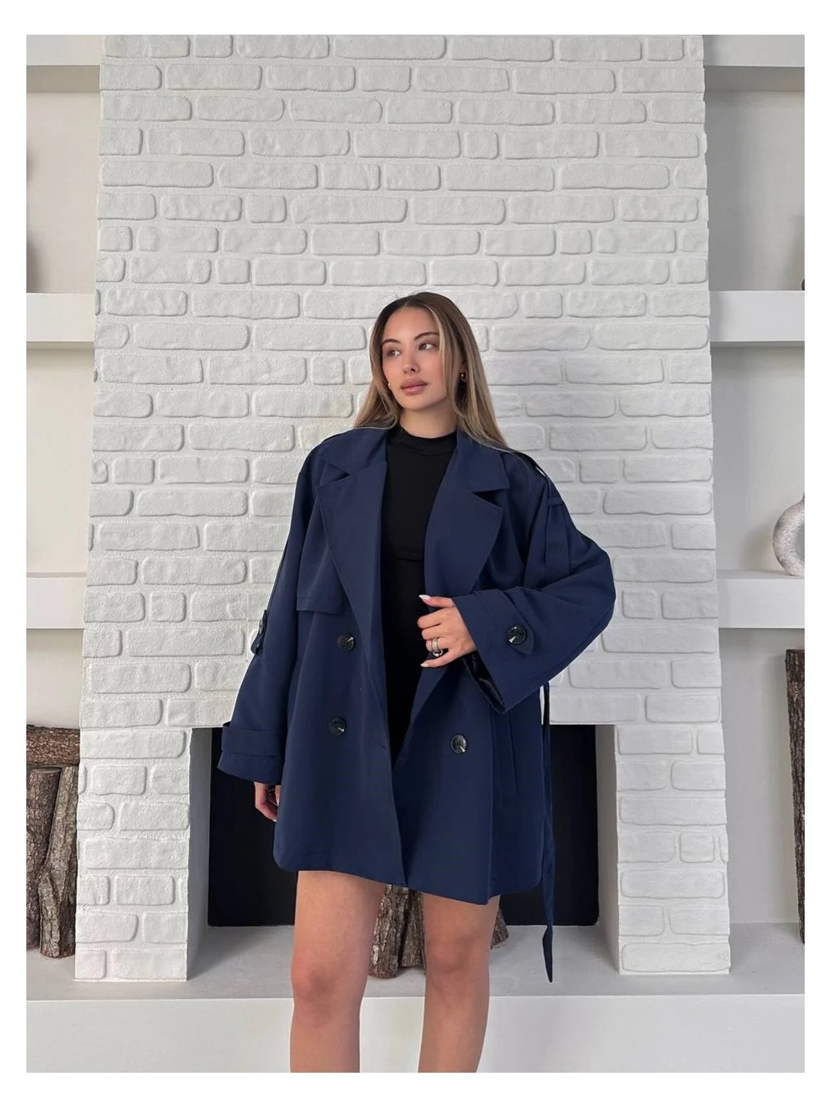 Vess Moda Kadın Kemer Detaylı Kısa Trençkot - Görsel 3