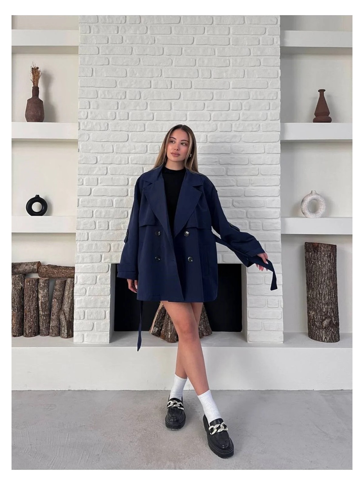 Vess Moda Kadın Kemer Detaylı Kısa Trençkot - Görsel 6