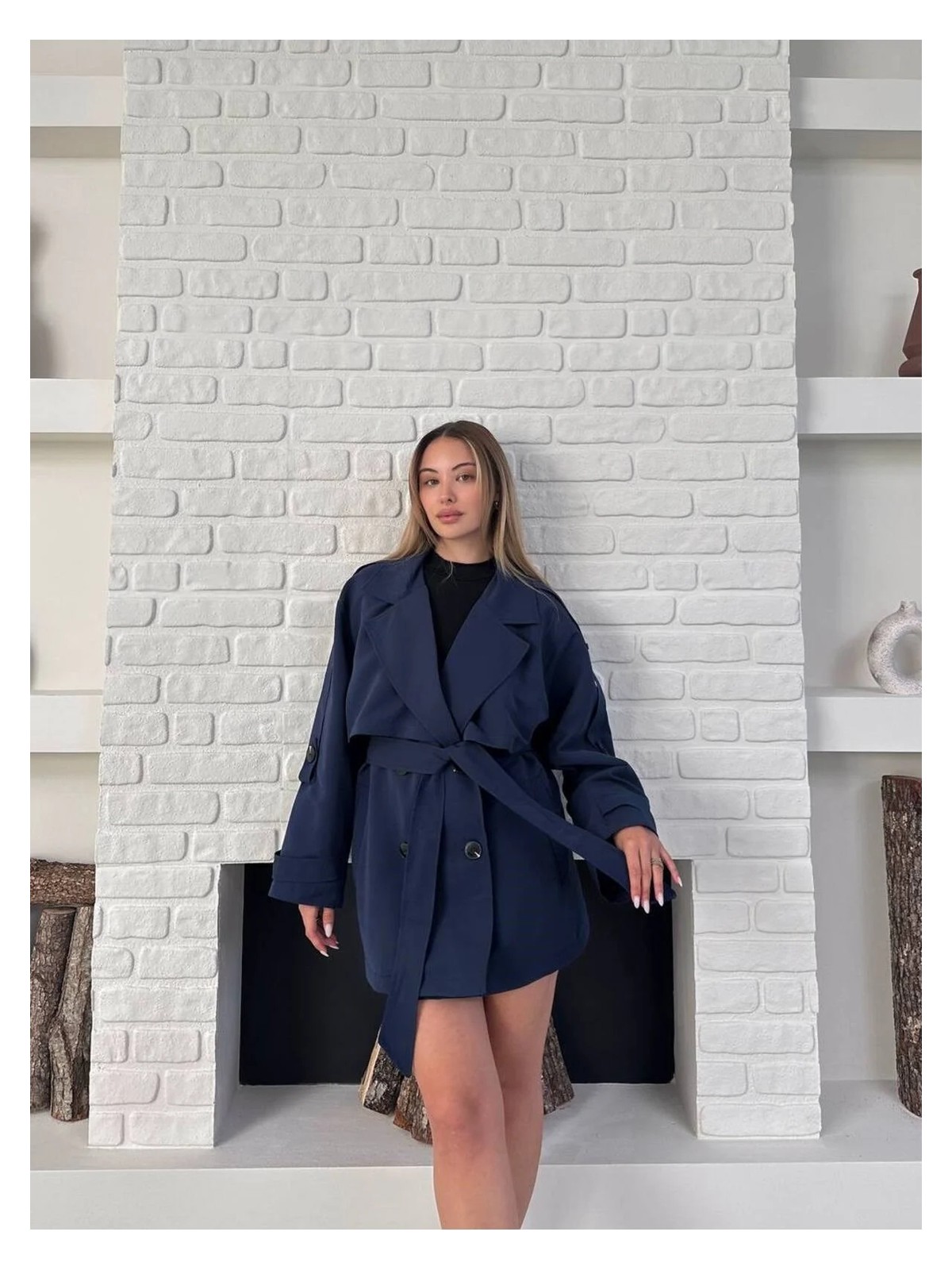 Vess Moda Kadın Kemer Detaylı Kısa Trençkot - Görsel 8