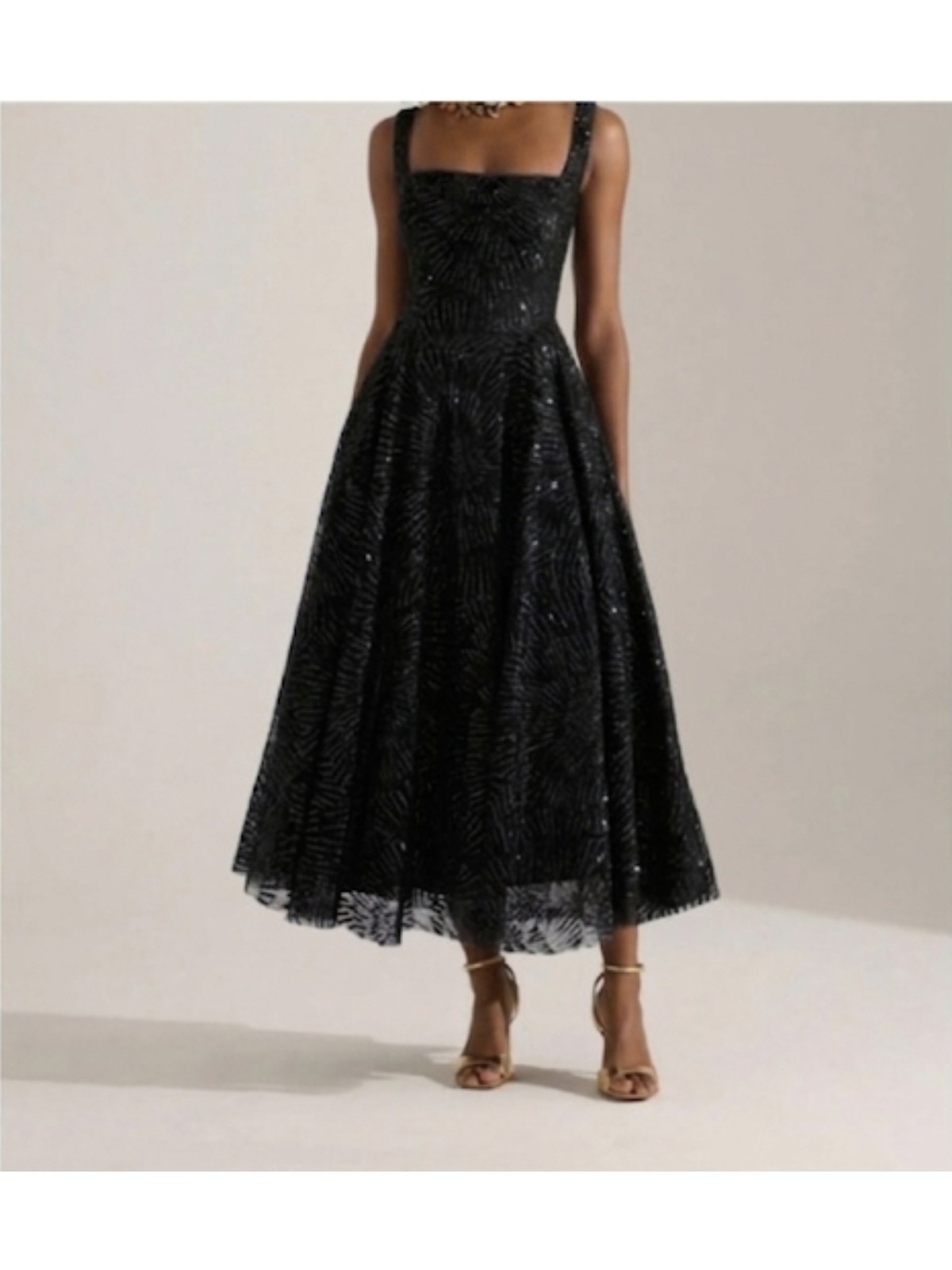 Uzer Işıltılı Simli Jacquard Dokulu Kare Yaka Couture Premium Abiye Elbise - Görsel 3
