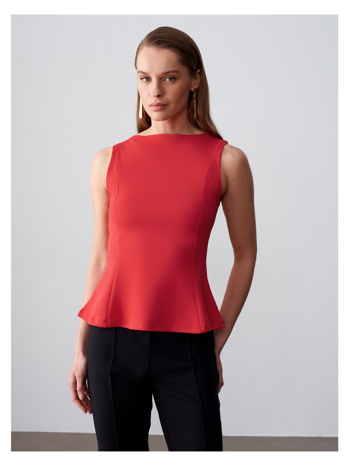 Dilvin 21001 Kayık Yaka Peplum Top-Kırmızı - Görsel 3