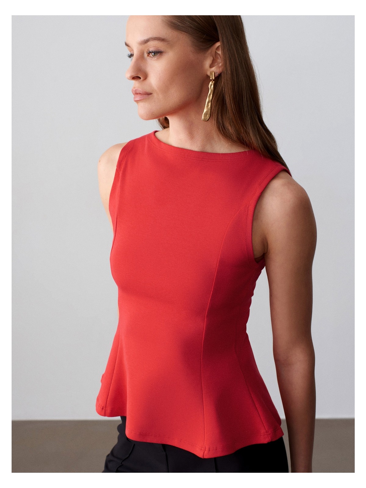 Dilvin 21001 Kayık Yaka Peplum Top-Kırmızı - Görsel 4