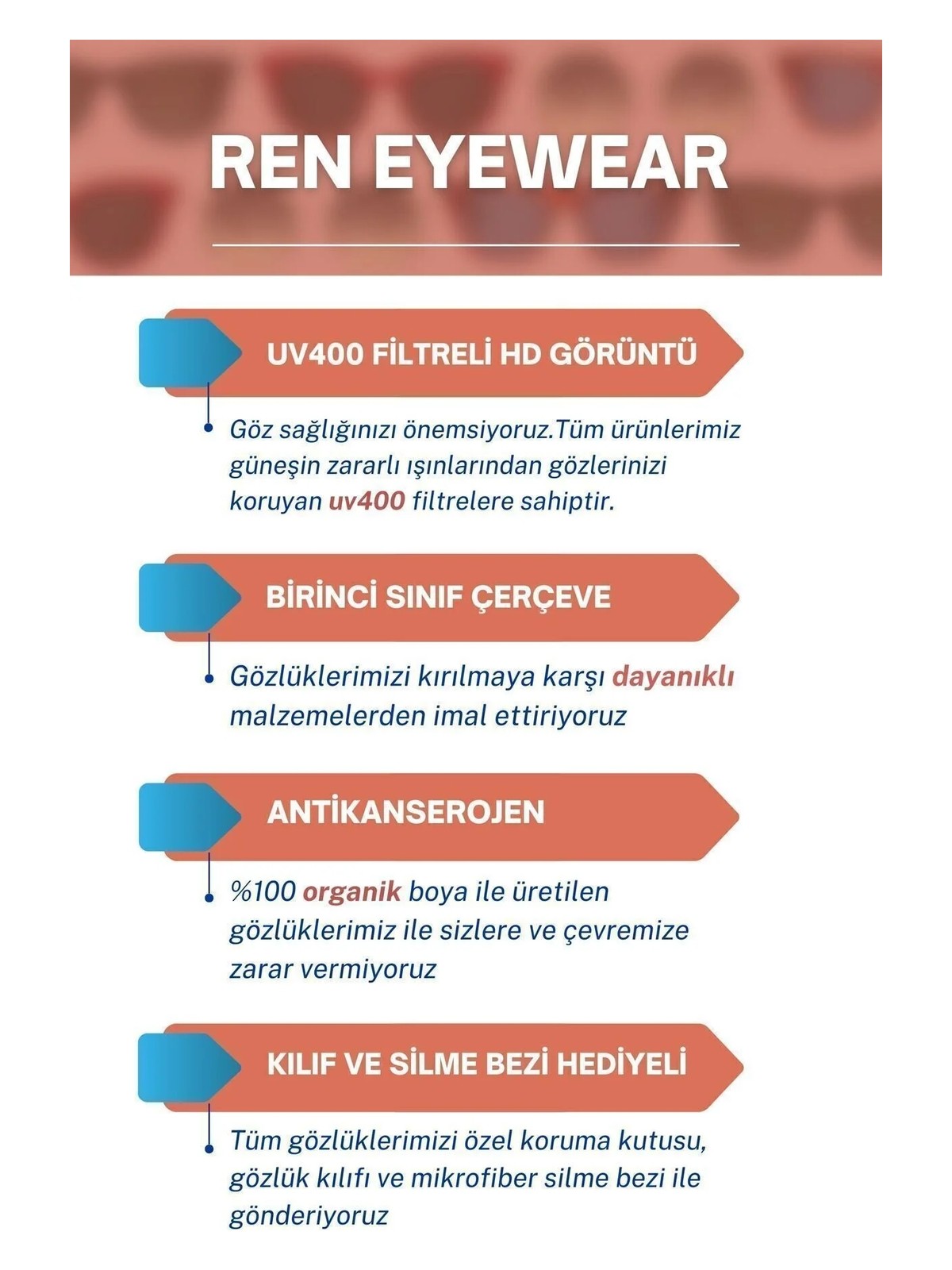 Ren Eyewear DERLA Metal Oval Kadın Güneş Gözlüğü Mavi Cam Detaylı UV400 Korumalı - Görsel 7