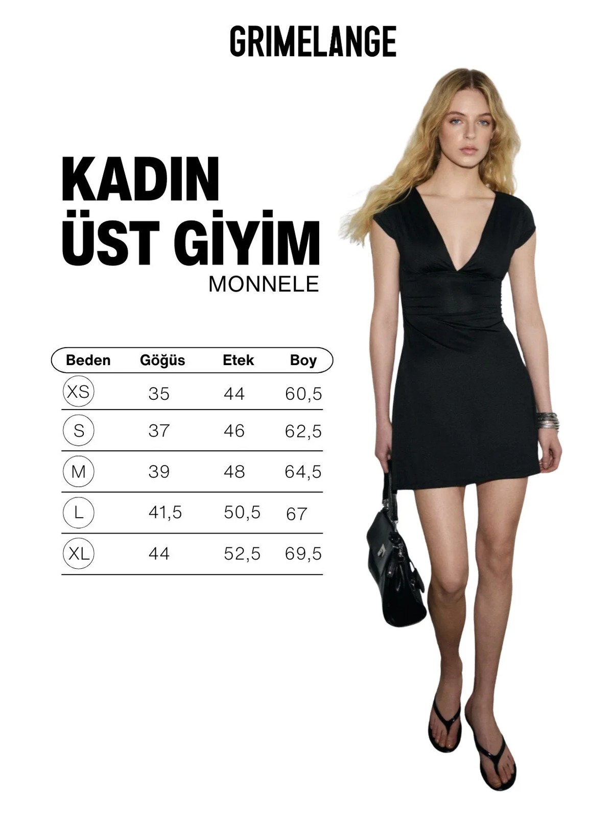 Grimelange Monnele Kadın Derin V Yakalı Vucuda Oturan Mini Siyah Elbise - Görsel 6