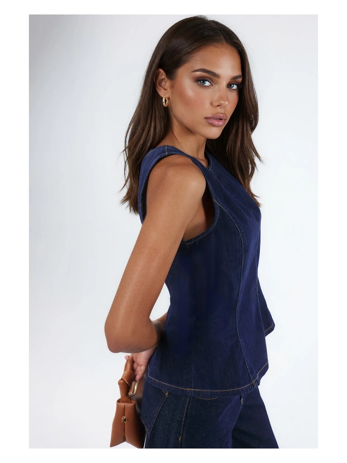 Hiccup Kadınlar Denim Peplum Top Koyu Mavi Denim - Görsel 2