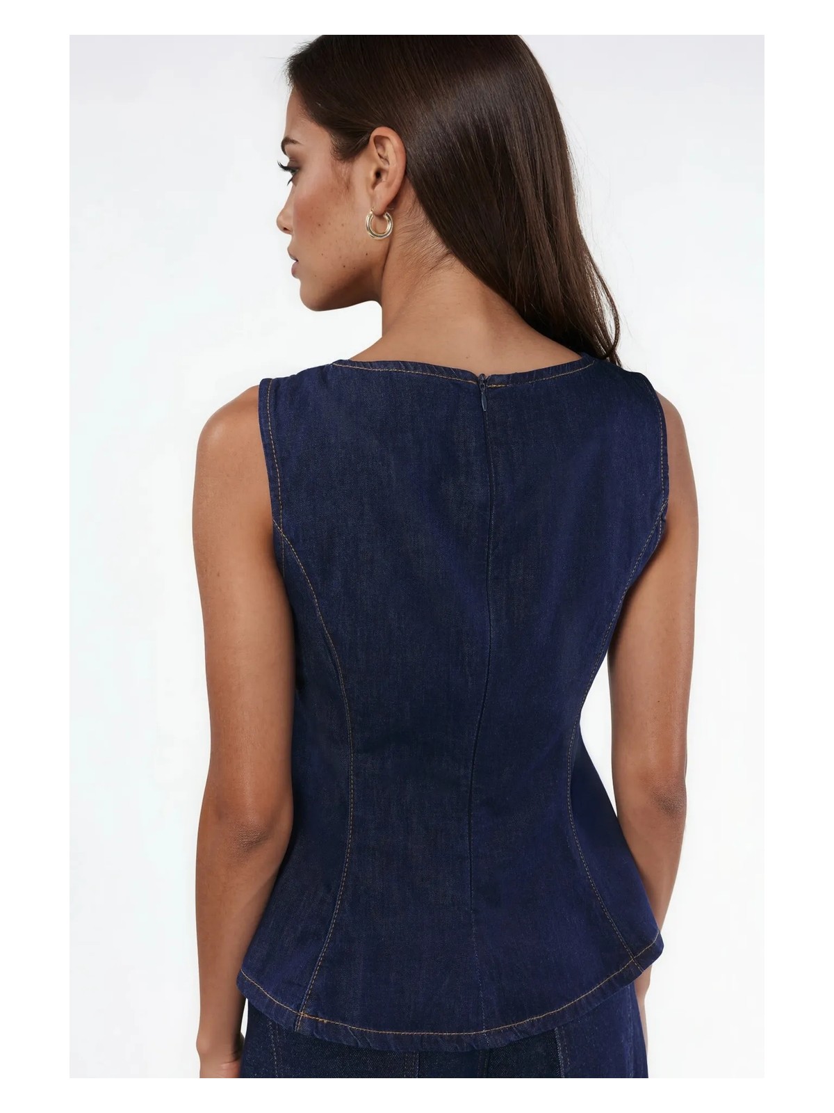 Hiccup Kadınlar Denim Peplum Top Koyu Mavi Denim - Görsel 3