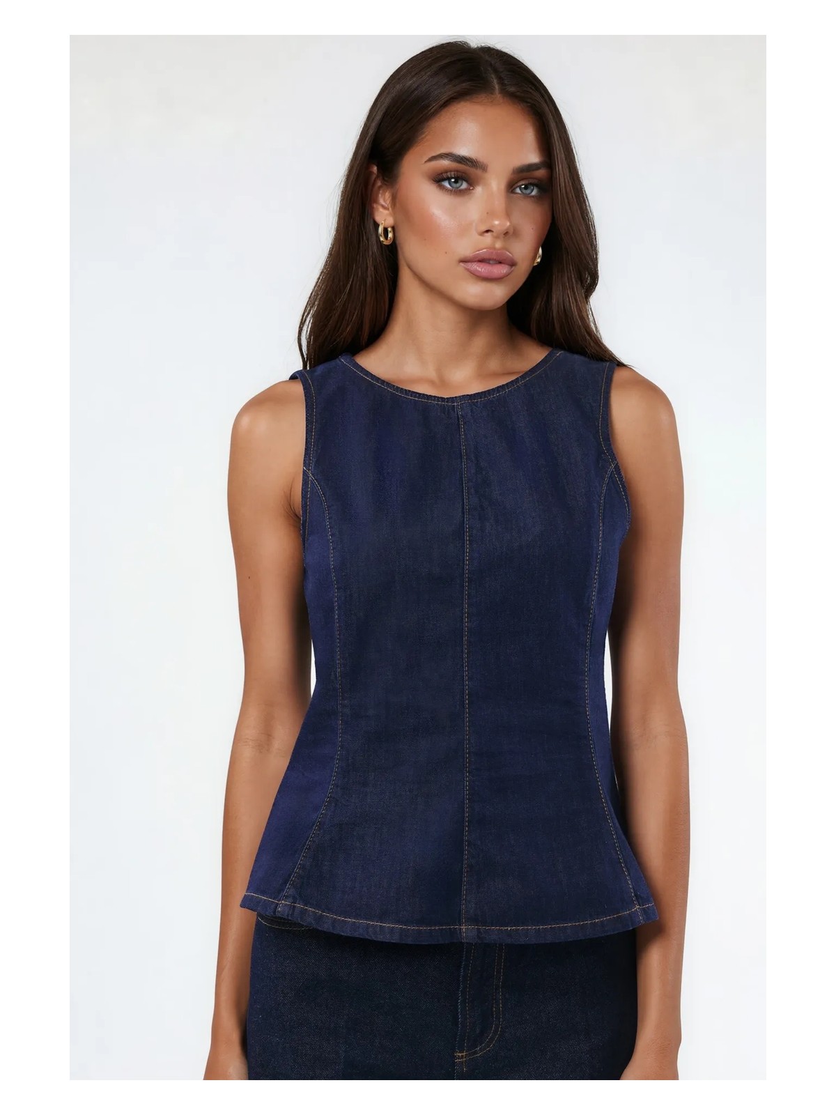 Hiccup Kadınlar Denim Peplum Top Koyu Mavi Denim - Görsel 4