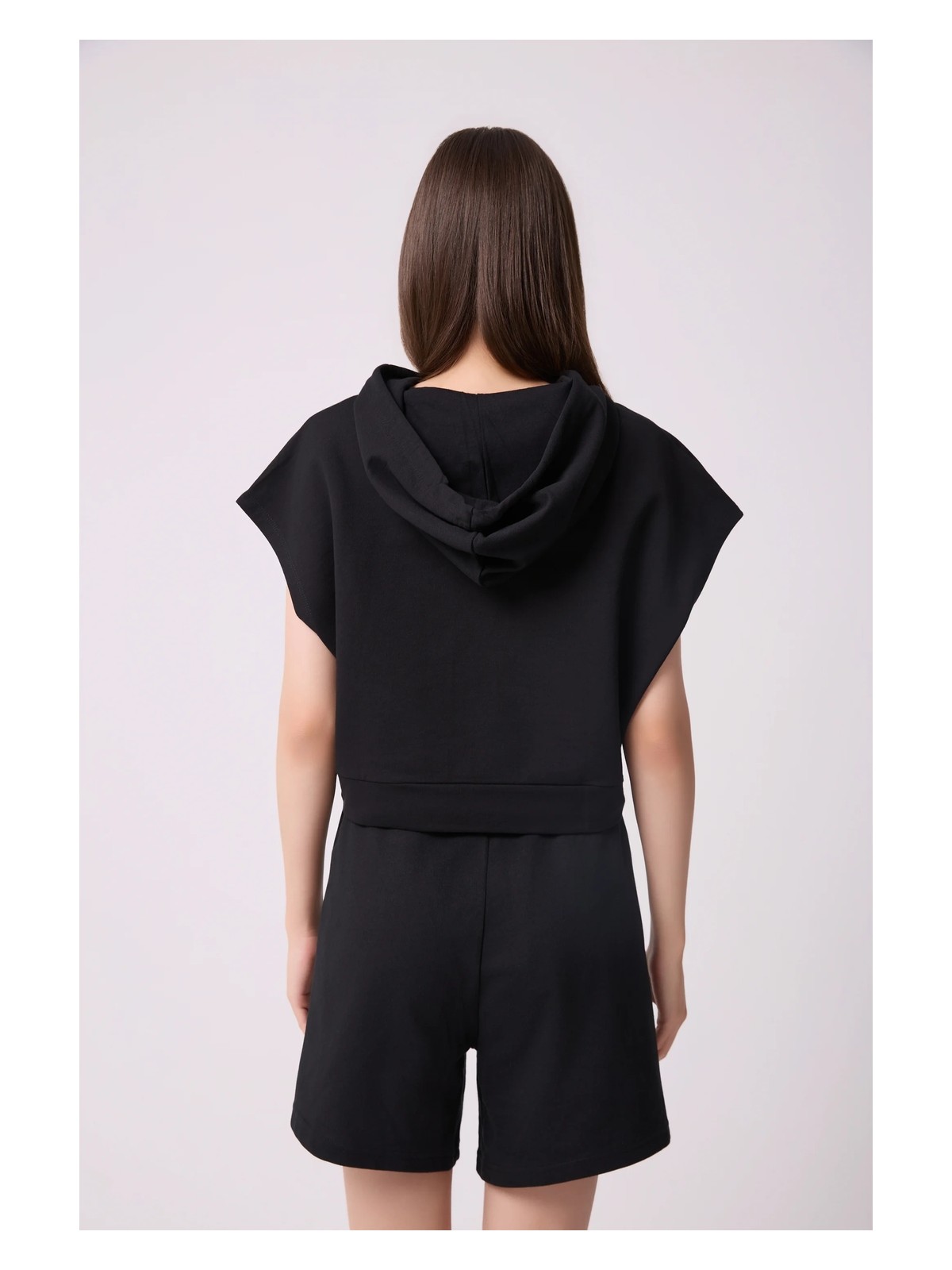 Defy's Kadın Siyah Baskılı Kapüşonlu %100 Pamuk Mevsimlik Crop Sweatshirt - Görsel 6