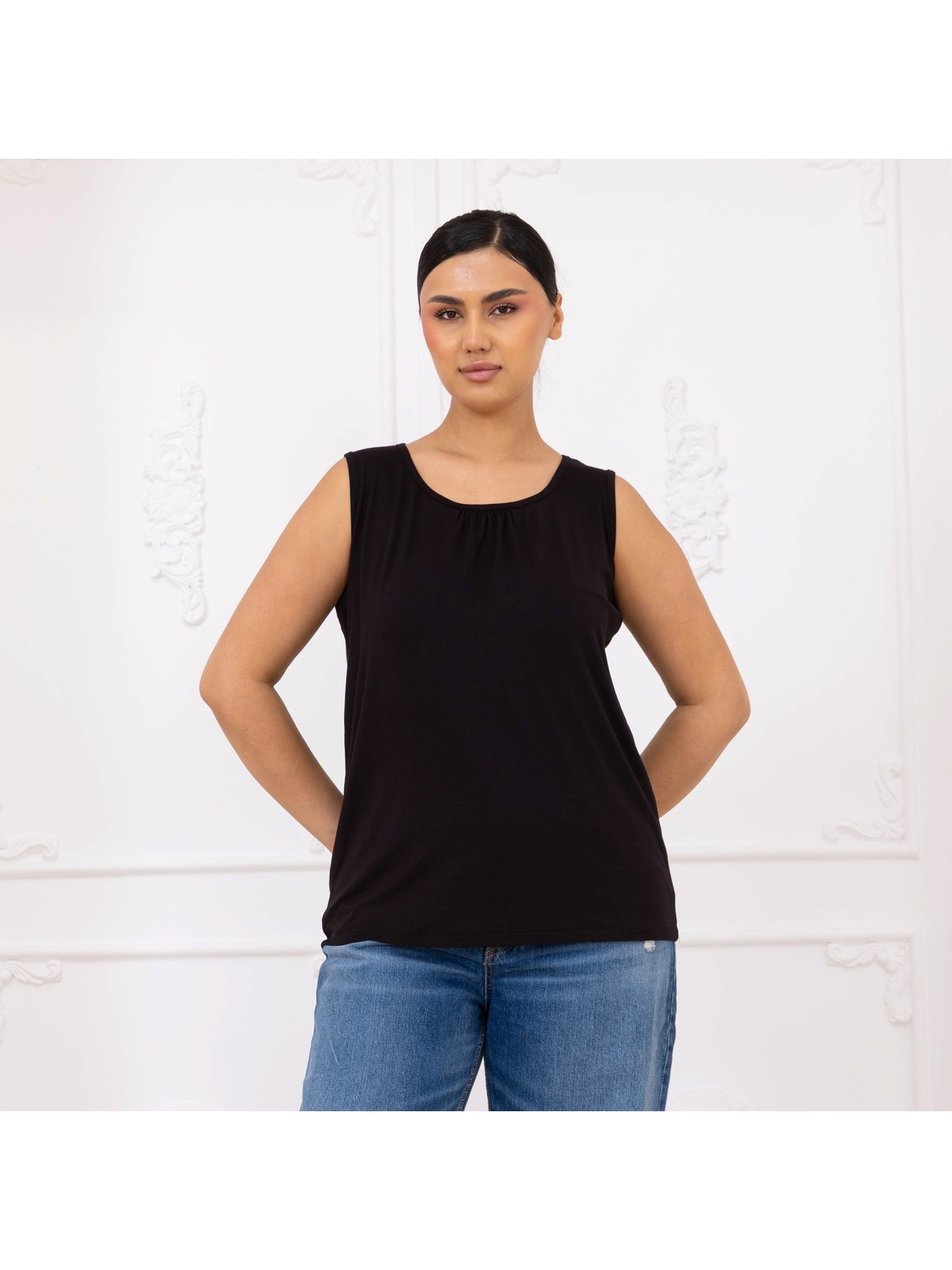 Trendseninle Kadın Geniş Beden Viskon Askılı Bluz Siyah - Görsel 4