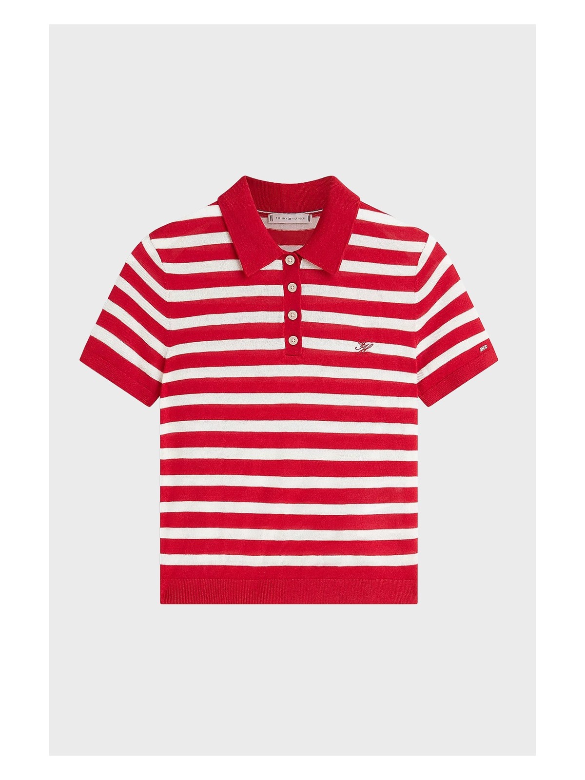 Tommy Hilfiger Çizgili Ipek Karışımlı Kısa Kollu Düğmeli Polo Yaka Kazak Bayan Polo Yaka Kazak WW0WW48503 04W - Görsel 5