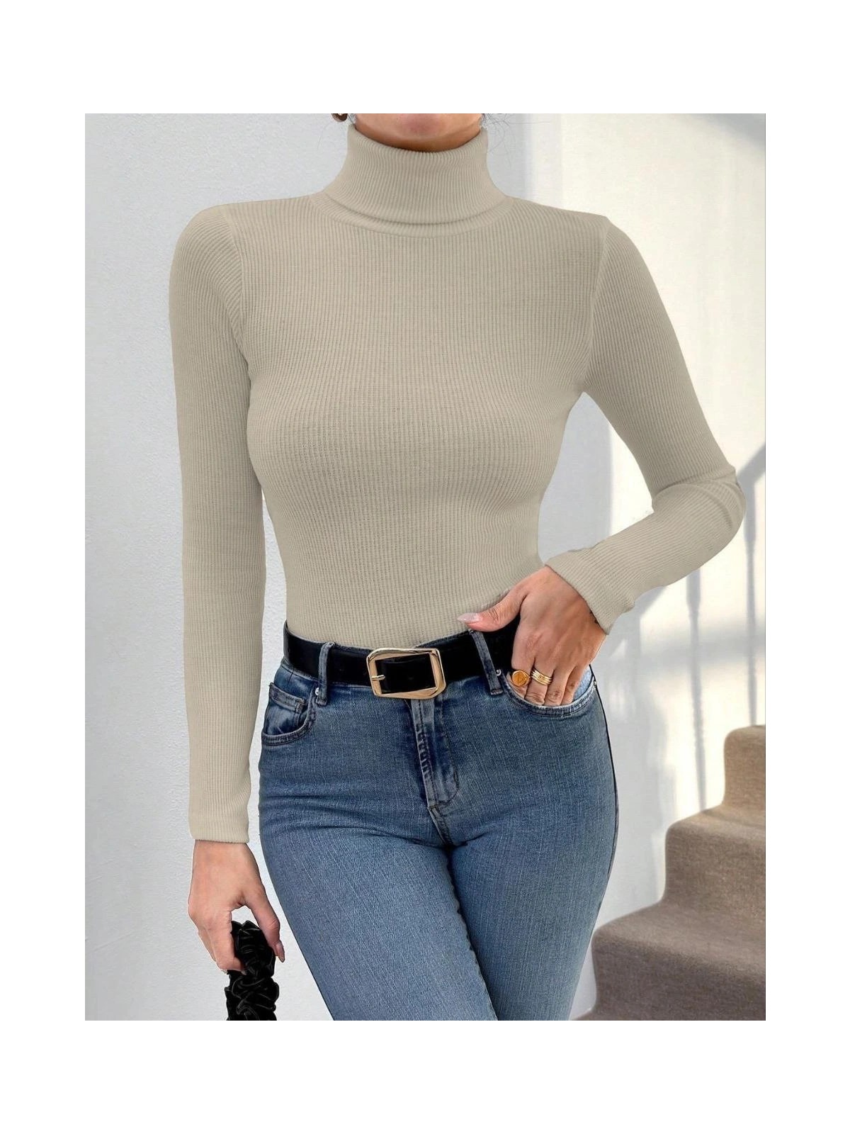 Luord-Store Balıkçı Yaka Dar Kesim Kaşkorse Kazak Bej W3103