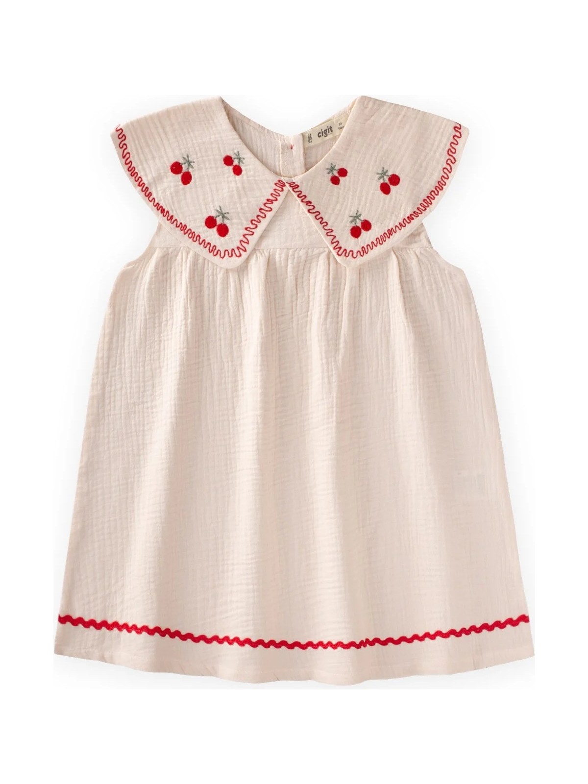 Cigit Müslin Nakışlı Elbise Kız Çocuk 2-5 Yaş Naturel Maxi Stil Özel Olay