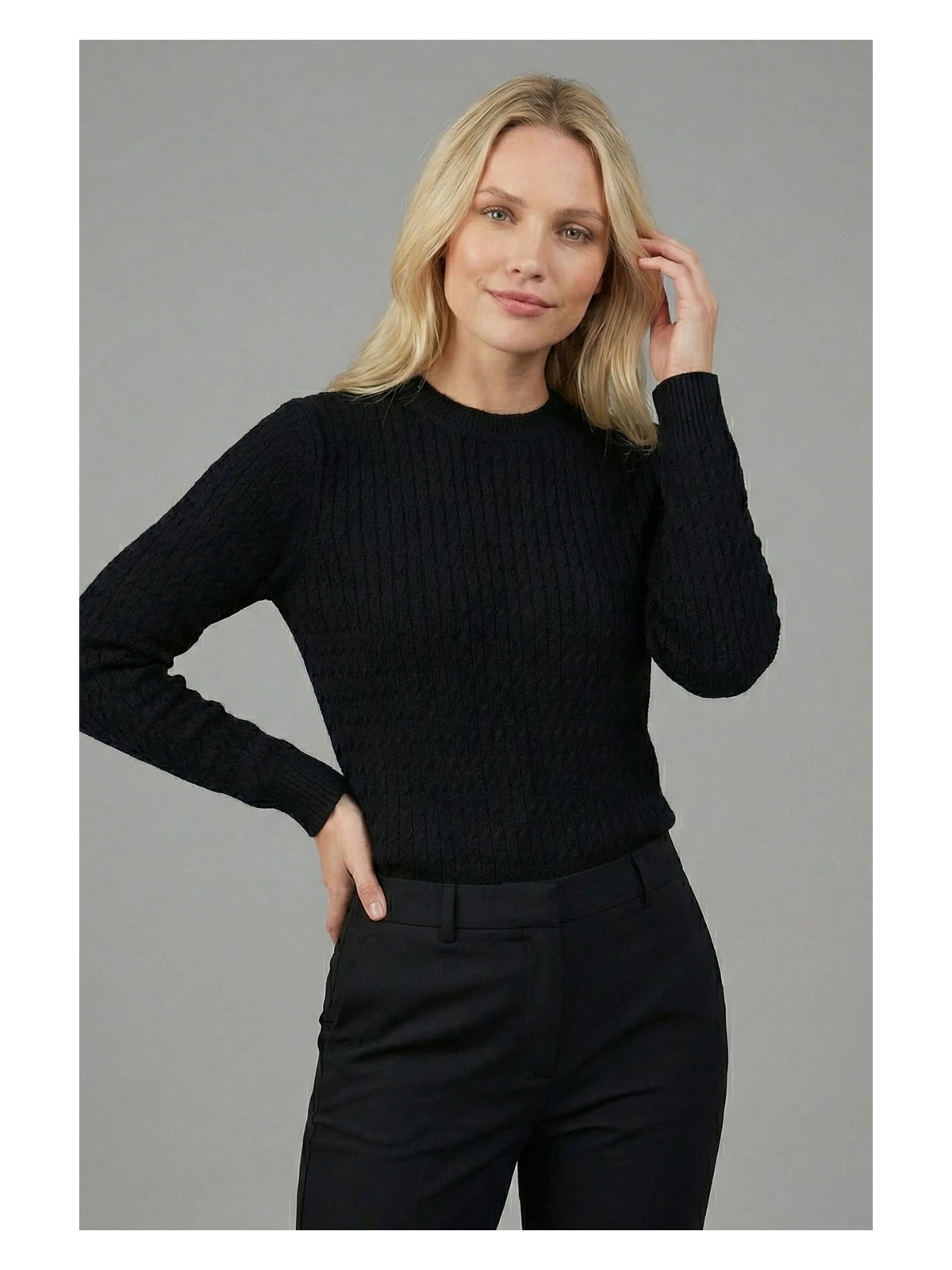 FTZ Women Kadın Saç Örgü Kazak Siyah 25306 - Görsel 2