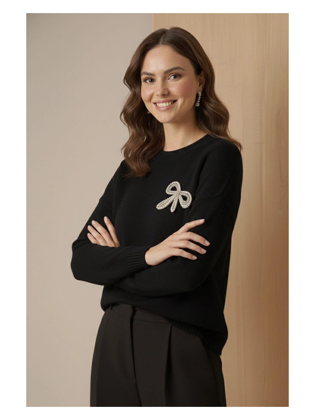 FTZ Women Kadın Fiyonk Detaylı Kazak Siyah 20790 - Görsel 3
