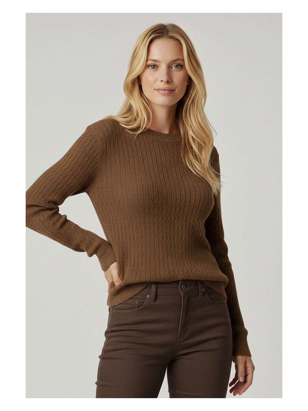 FTZ Women Kadın Saç Örgü Kazak Kahve 25306