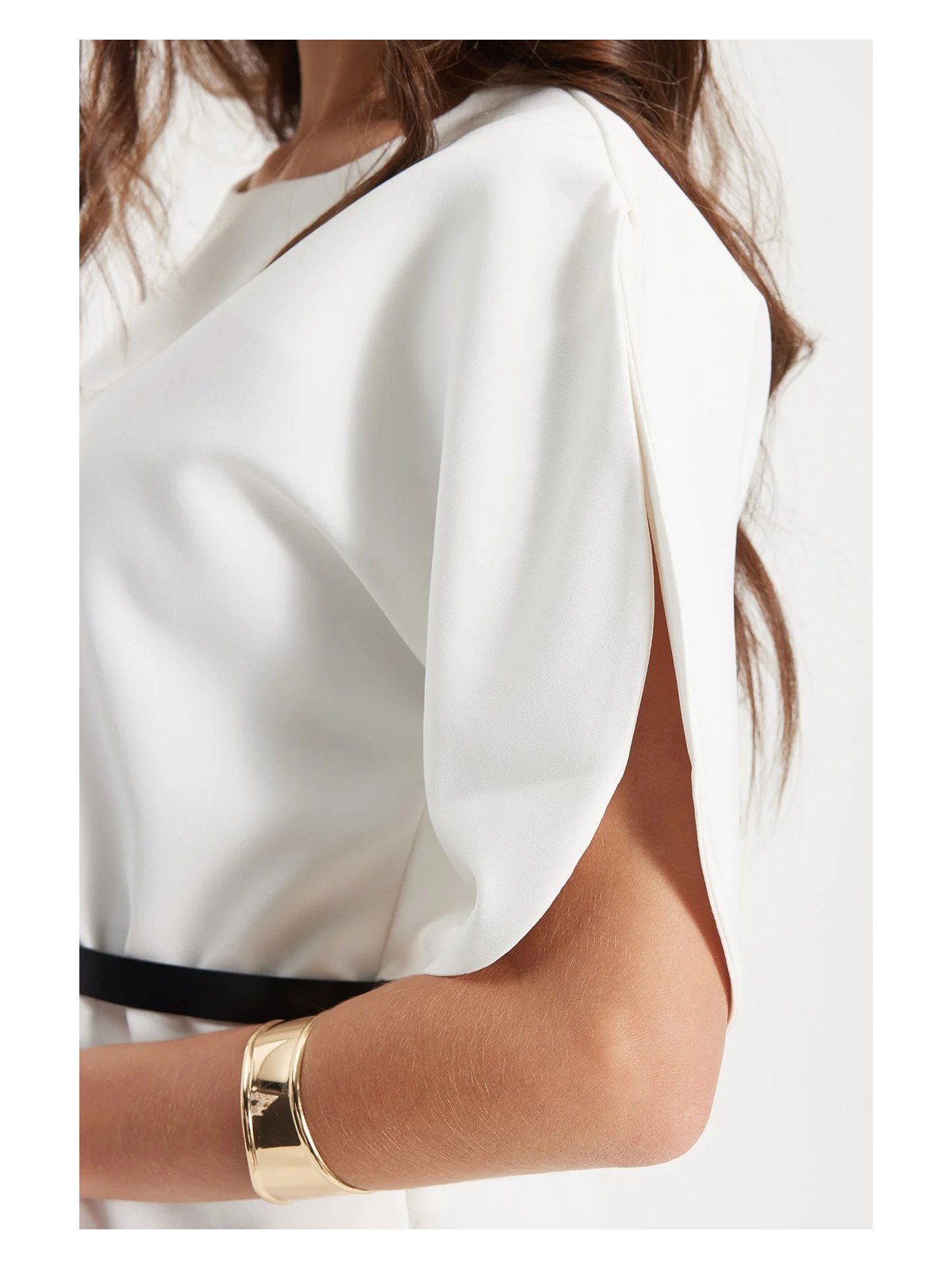 Tudors Kadın Slim Fit Dar Kesim Kol Detaylı Ince Kemerli Fermuarlı Beyaz Bluz Gömlek - Görsel 6