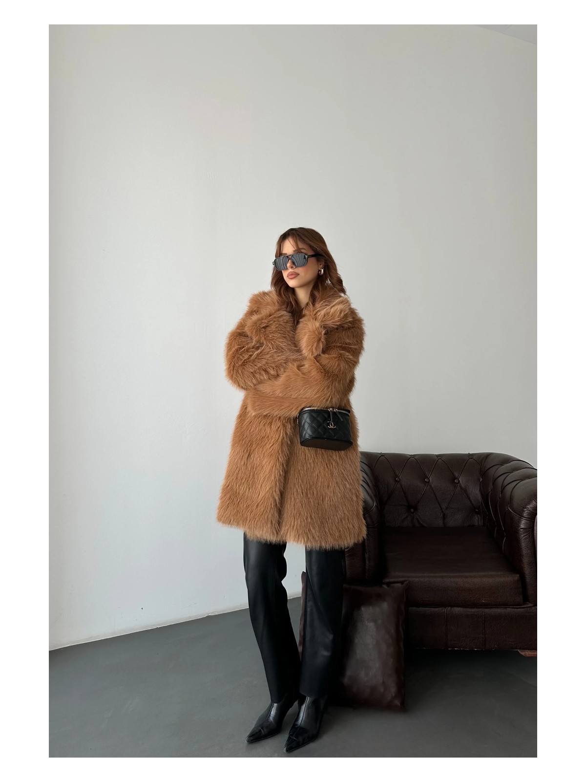 My Loore Kadın Taba Oversize Premium Kürk Kaban MLB106 - Görsel 3
