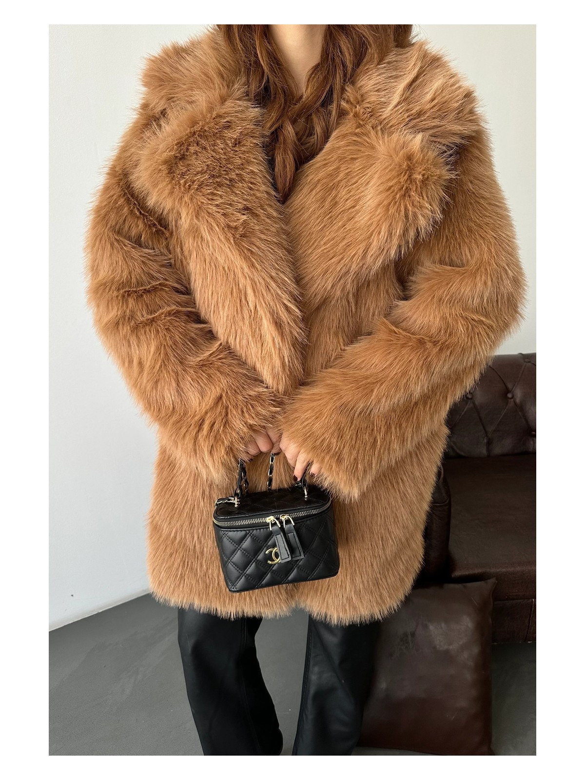 My Loore Kadın Taba Oversize Premium Kürk Kaban MLB106 - Görsel 5