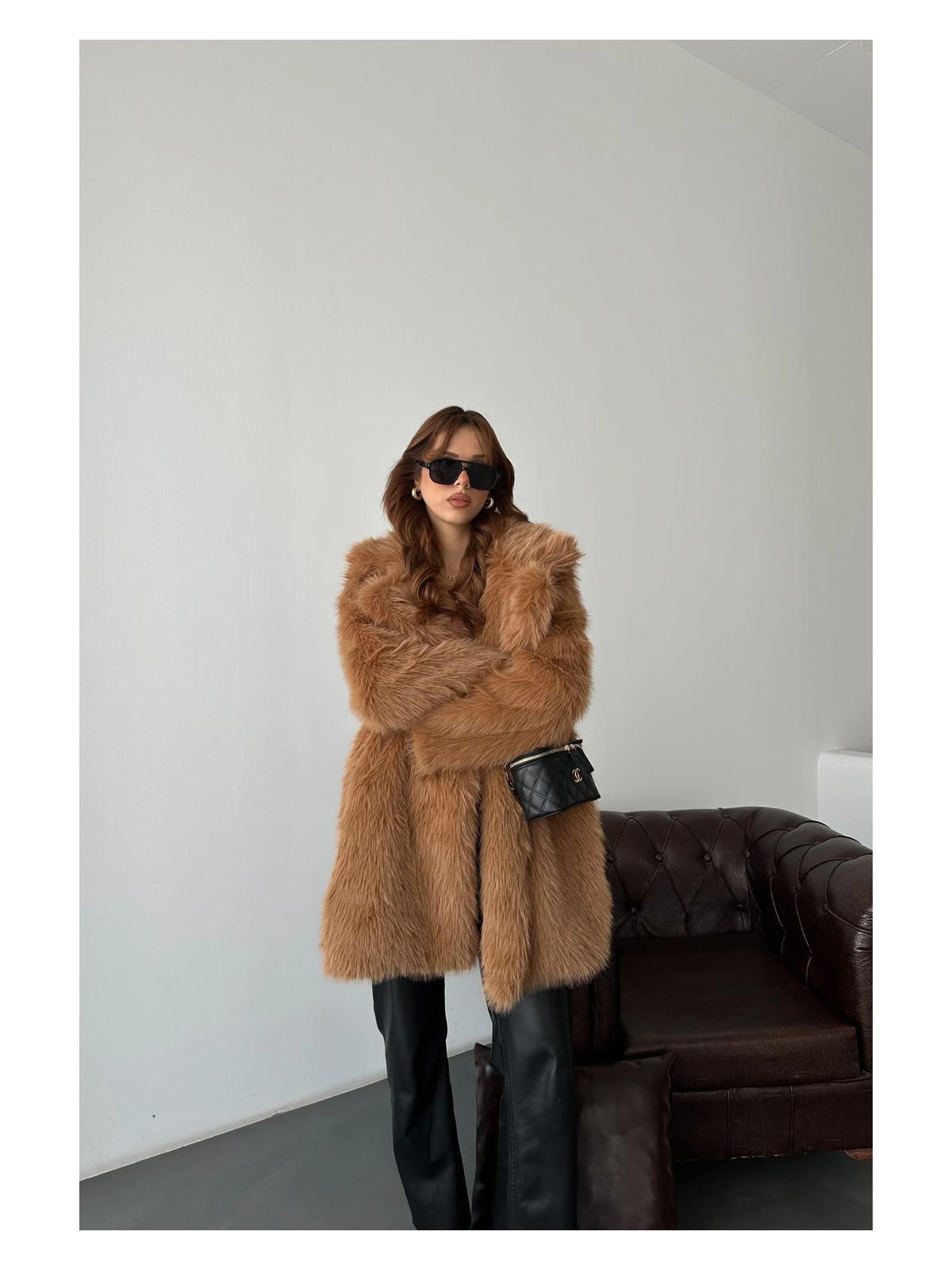 My Loore Kadın Taba Oversize Premium Kürk Kaban MLB106 - Görsel 6