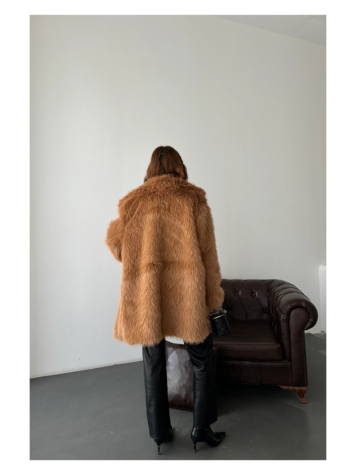 My Loore Kadın Taba Oversize Premium Kürk Kaban MLB106 - Görsel 7
