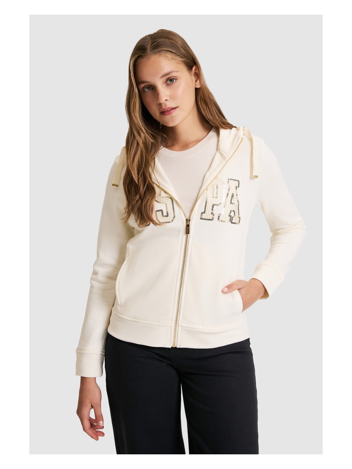 U.S. Polo Assn. Kadın Krem Basic Sweatshirt 50321806-VR256