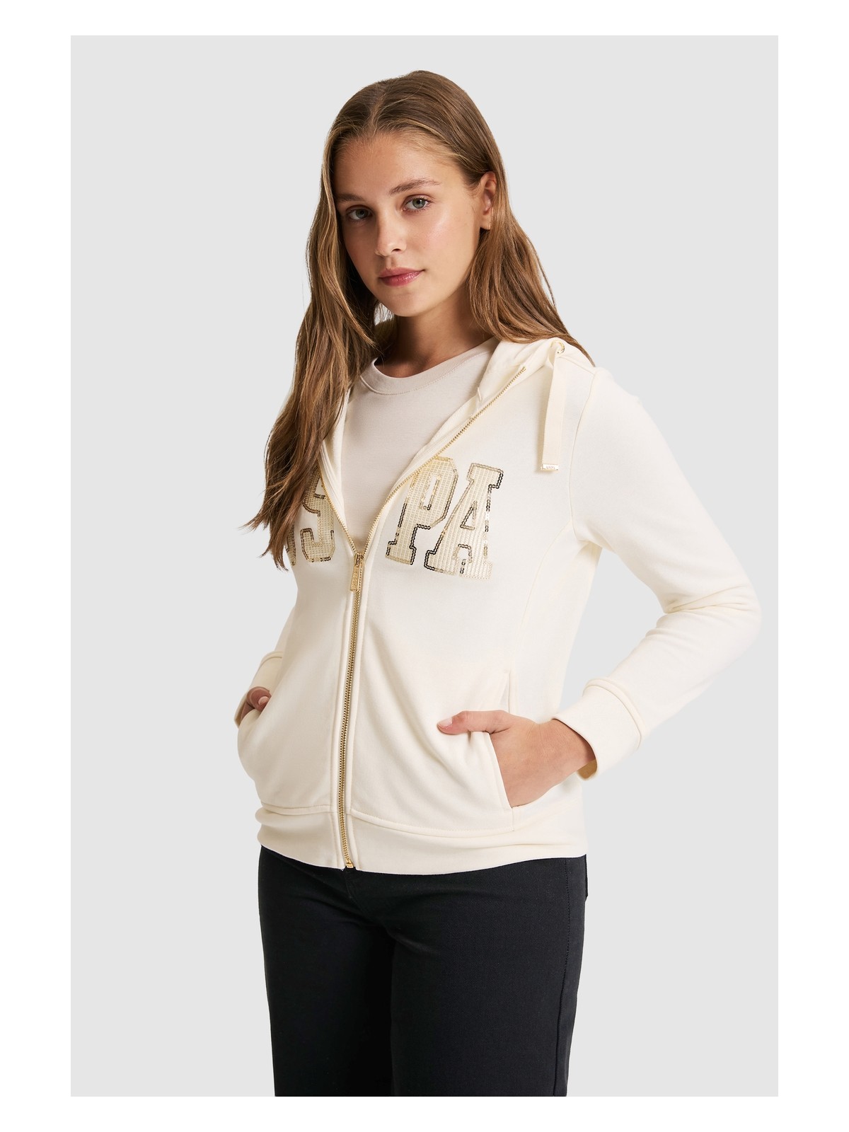 U.S. Polo Assn. Kadın Krem Basic Sweatshirt 50321806-VR256 - Görsel 3