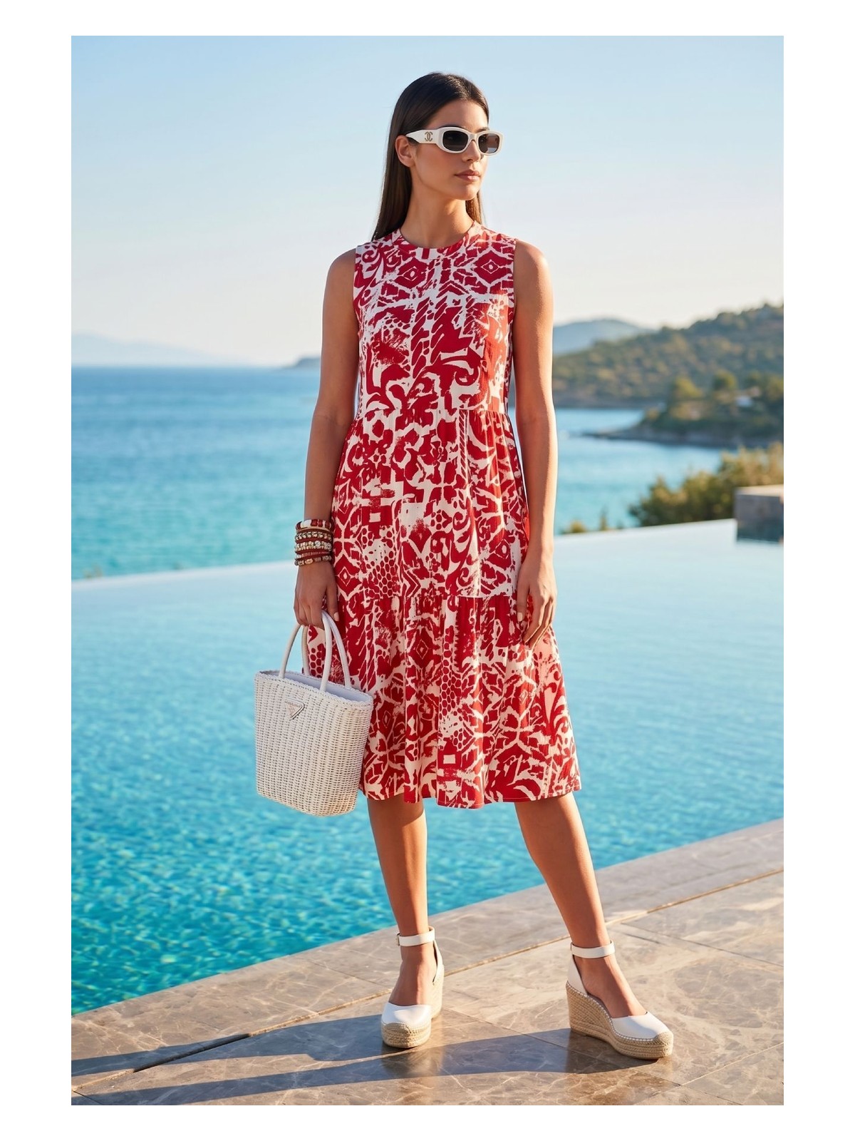 Lela Desenli Regular Fit Kolsuz Elbise Kadın Elbise 5865731