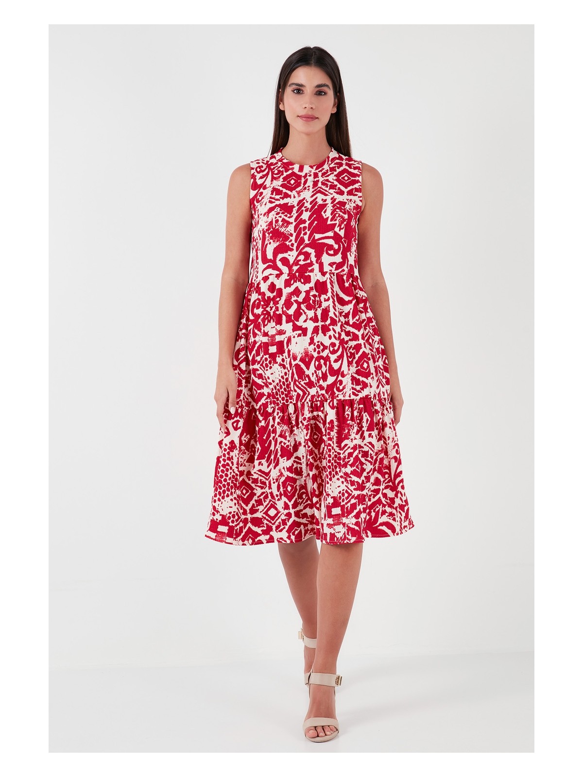 Lela Desenli Regular Fit Kolsuz Elbise Kadın Elbise 5865731 - Görsel 3
