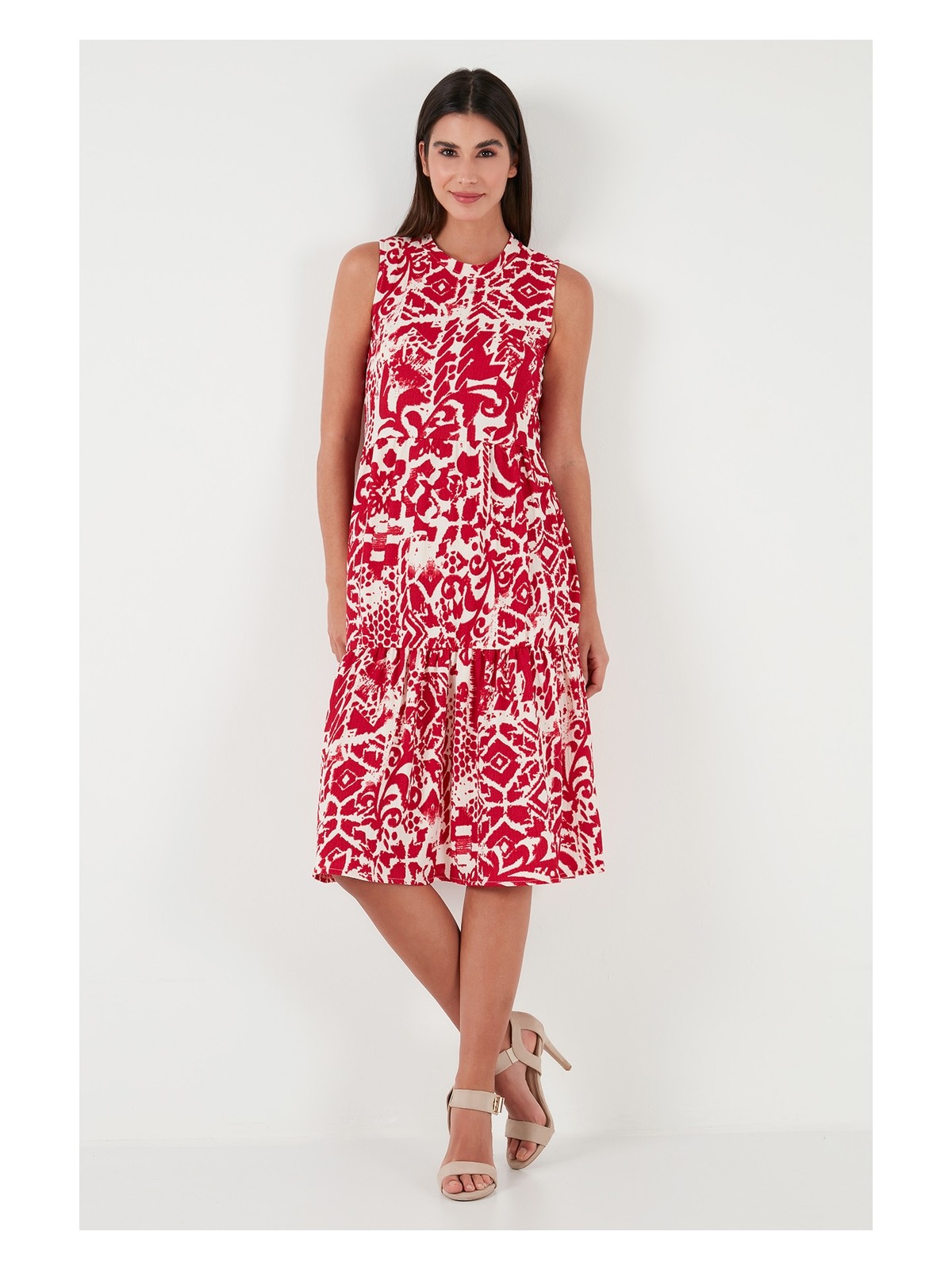 Lela Desenli Regular Fit Kolsuz Elbise Kadın Elbise 5865731 - Görsel 4