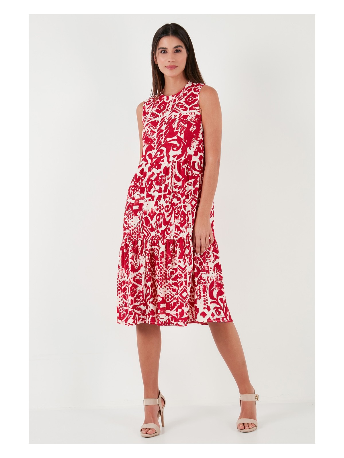 Lela Desenli Regular Fit Kolsuz Elbise Kadın Elbise 5865731 - Görsel 5