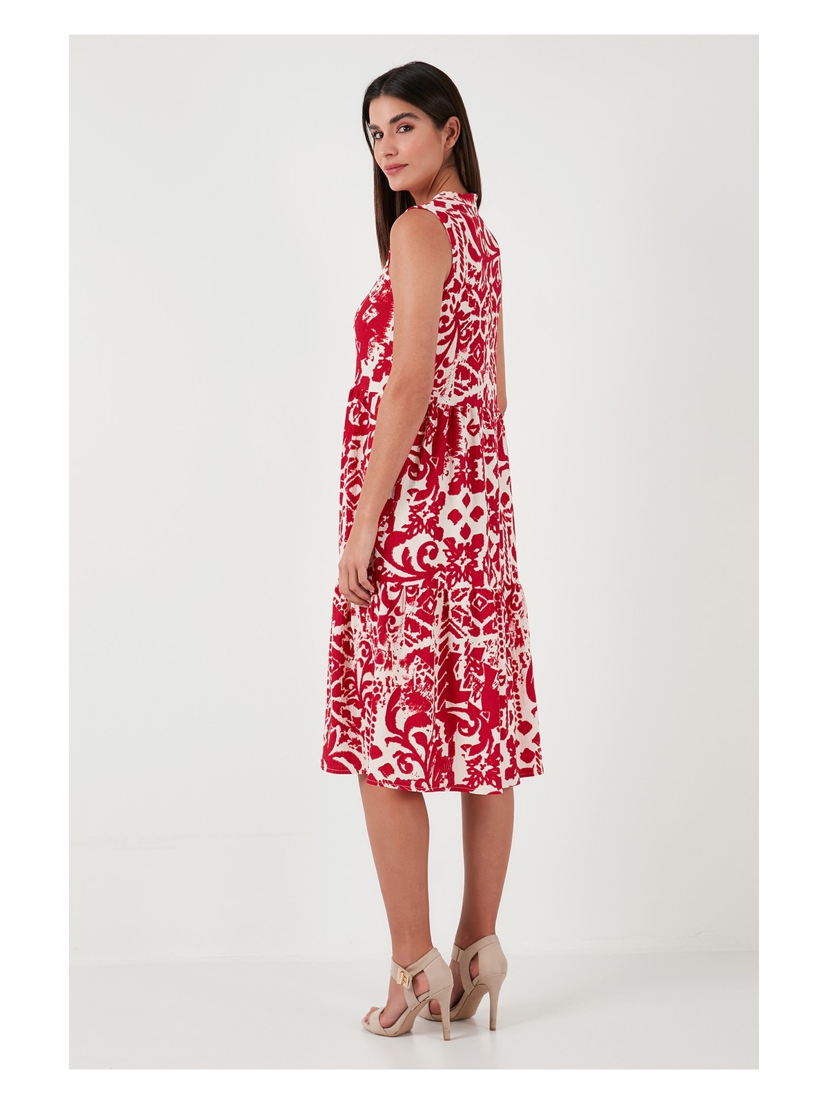Lela Desenli Regular Fit Kolsuz Elbise Kadın Elbise 5865731 - Görsel 6