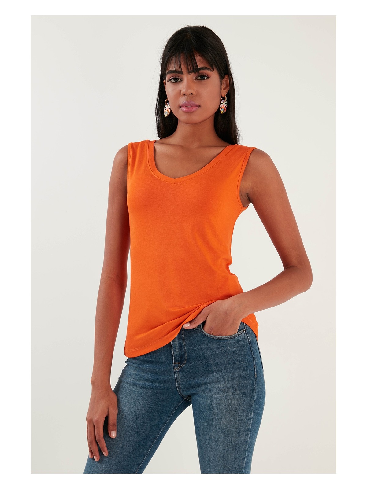 Lela Slim Fit V Yaka Kalın Askılı 2' Li Paket Bluz Bayan Bluz 5864384S2 - Görsel 2