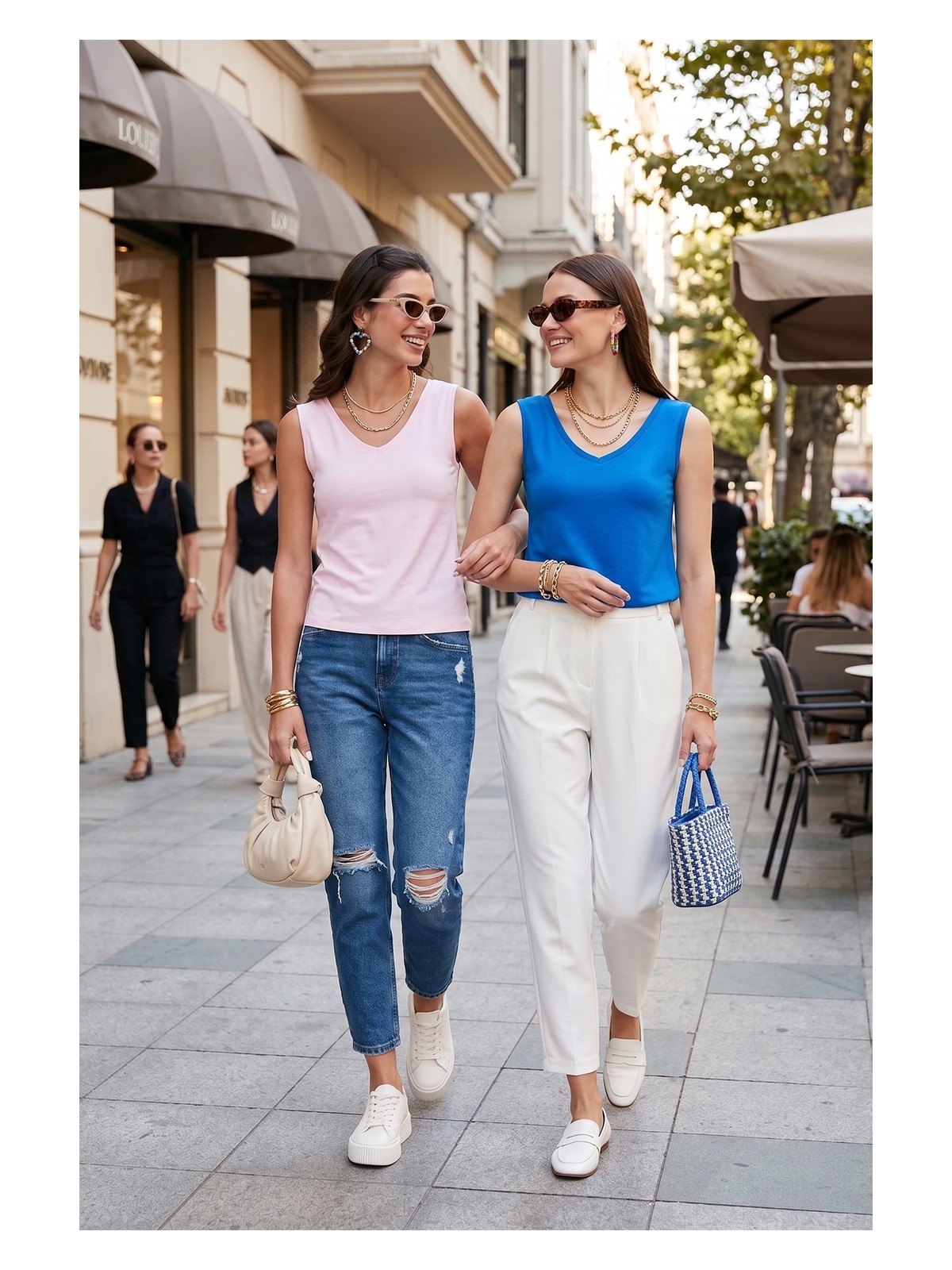 Lela Slim Fit V Yaka Kalın Askılı 2' Li Paket Bluz Bayan Bluz 5864384S2