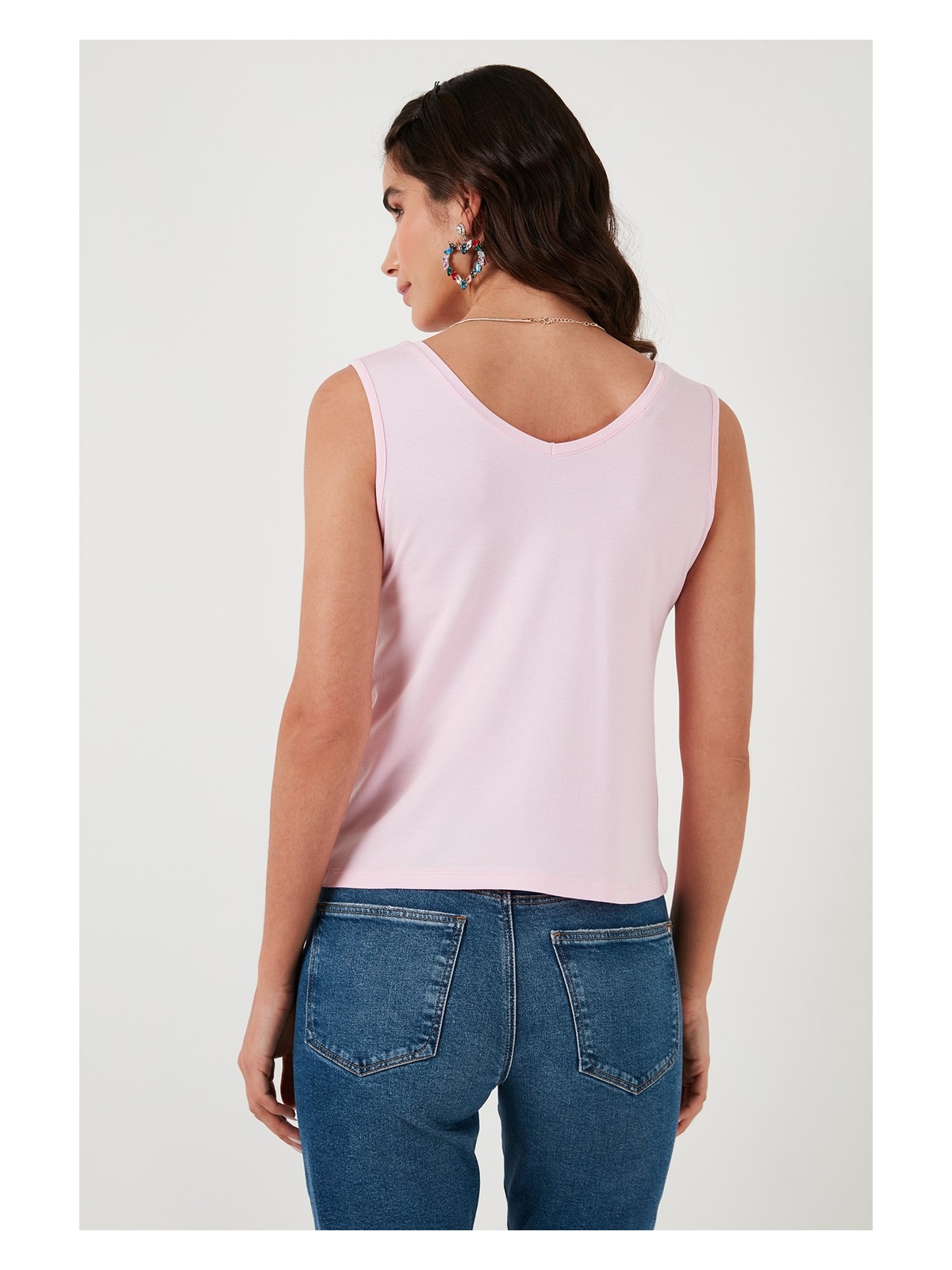 Lela Slim Fit V Yaka Kalın Askılı 2' Li Paket Bluz Bayan Bluz 5864384S2 - Görsel 5
