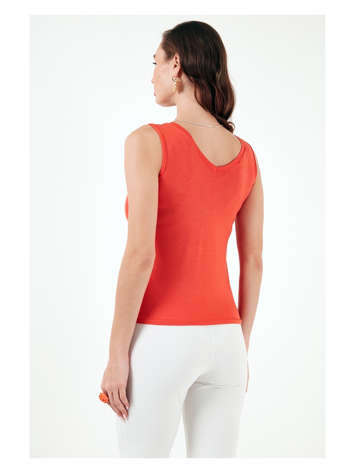 Lela Slim Fit V Yaka Kalın Askılı 2' Li Paket Bluz Bayan Bluz 5864384S2 - Görsel 5