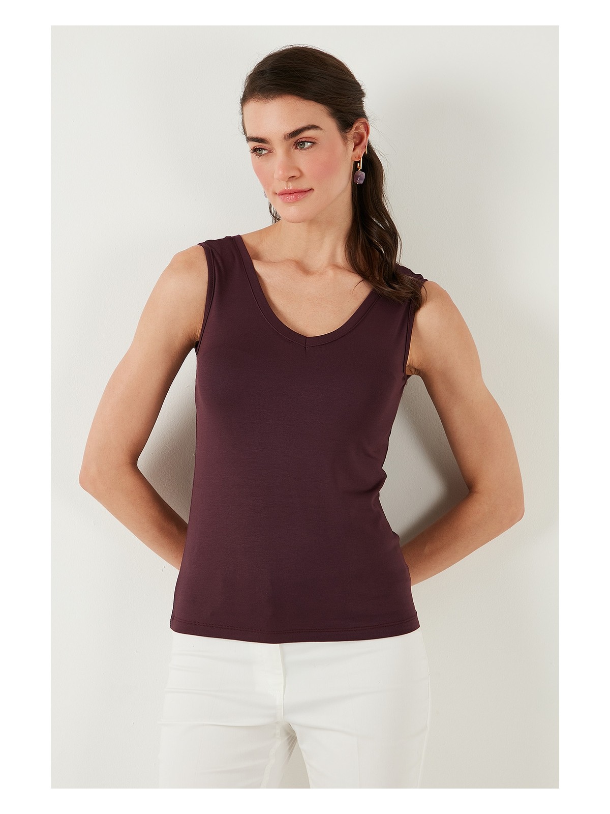 Lela Slim Fit V Yaka Kalın Askılı 2' Li Paket Bluz Bayan Bluz 5864384S2 - Görsel 2