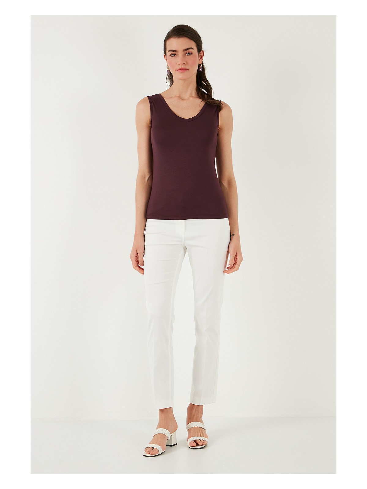 Lela Slim Fit V Yaka Kalın Askılı 2' Li Paket Bluz Bayan Bluz 5864384S2 - Görsel 4