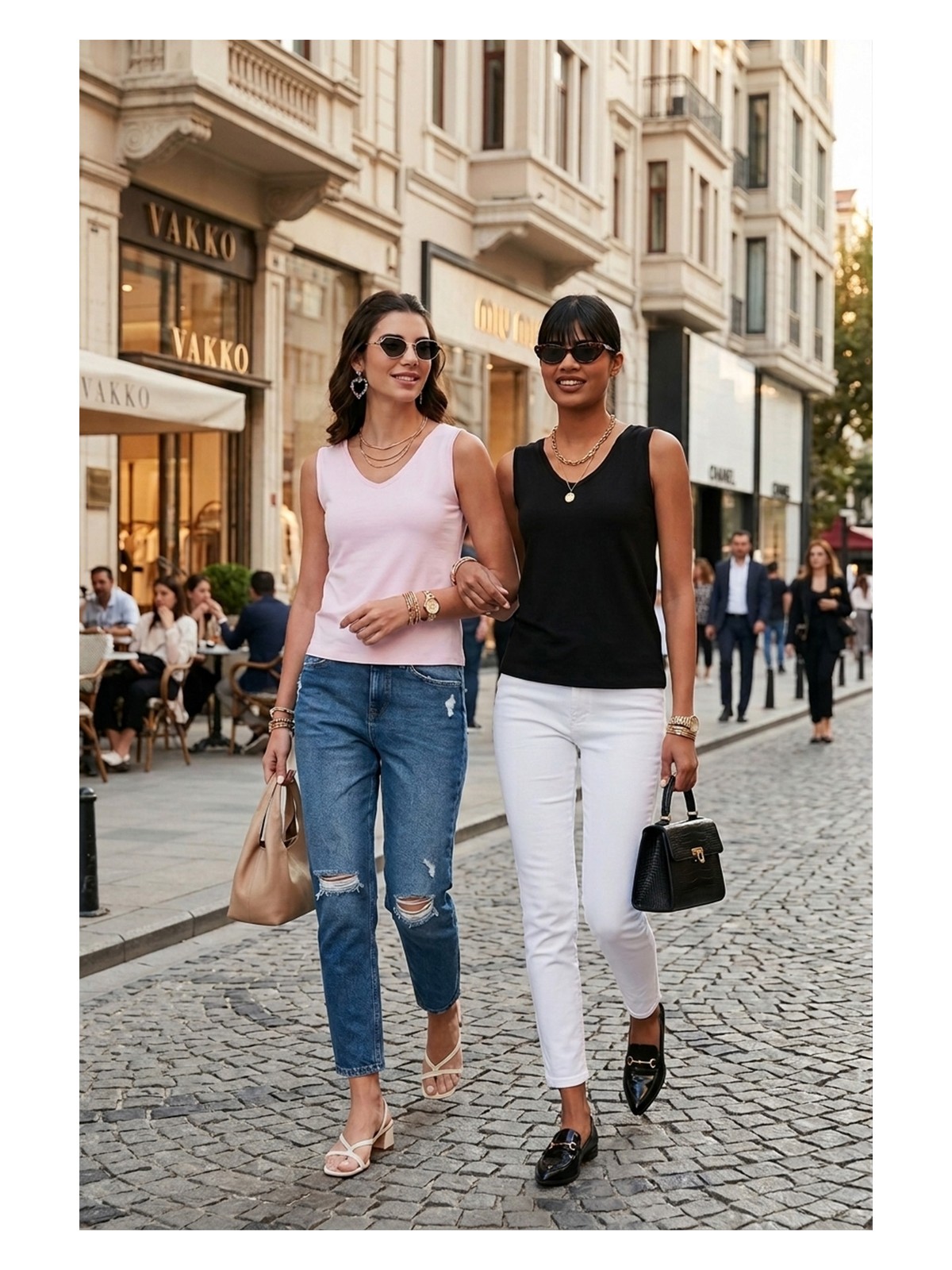 Lela Slim Fit V Yaka Kalın Askılı 2' Li Paket Bluz Bayan Bluz 5864384S2
