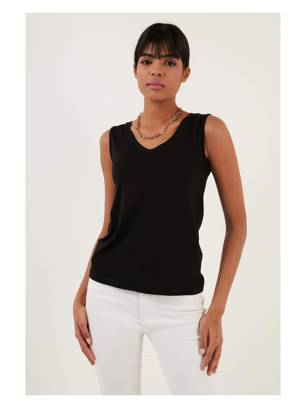 Lela Slim Fit V Yaka Kalın Askılı 2' Li Paket Bluz Bayan Bluz 5864384S2 - Görsel 3